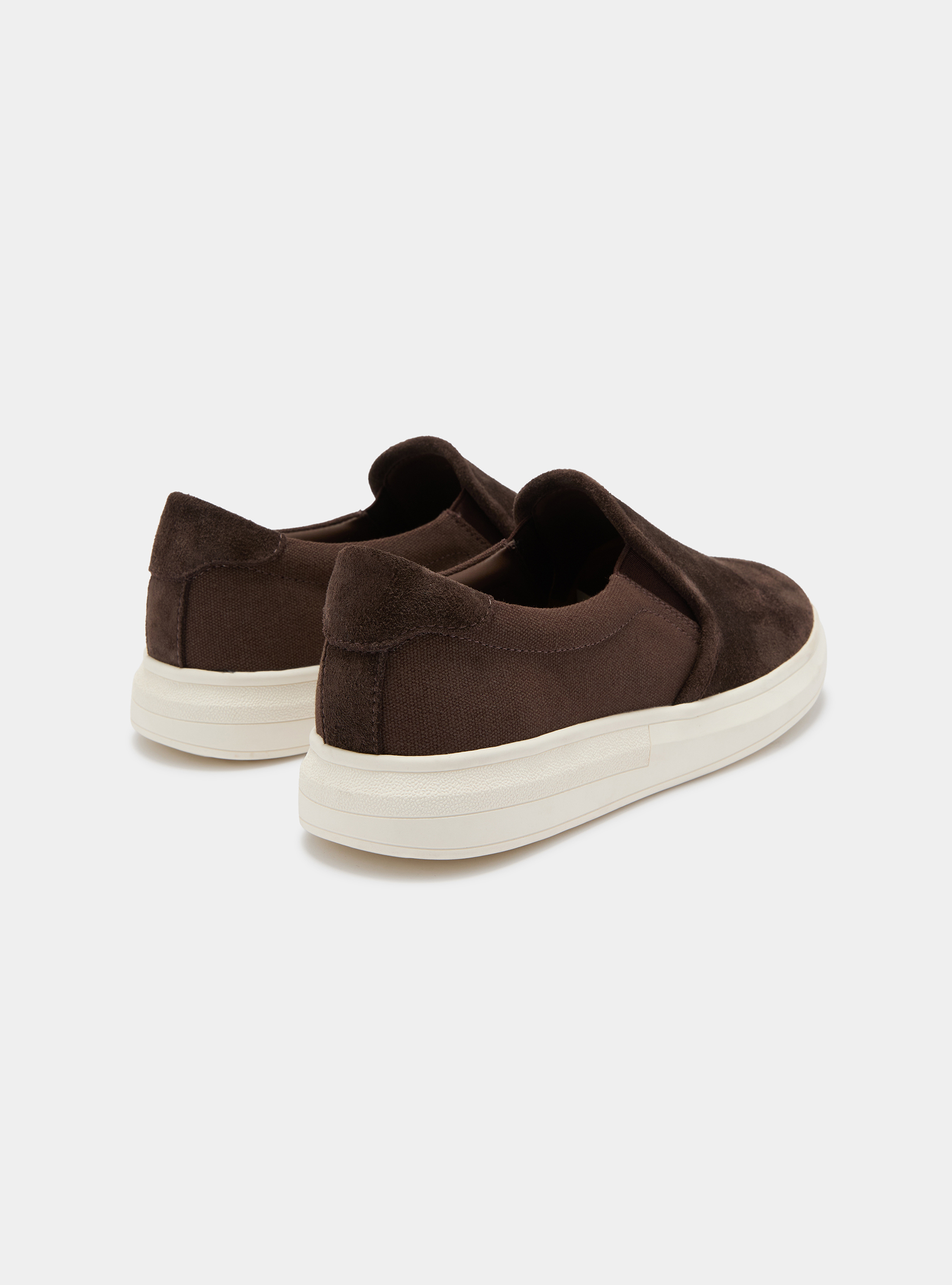 Suede and canvas slip-on, BROWN