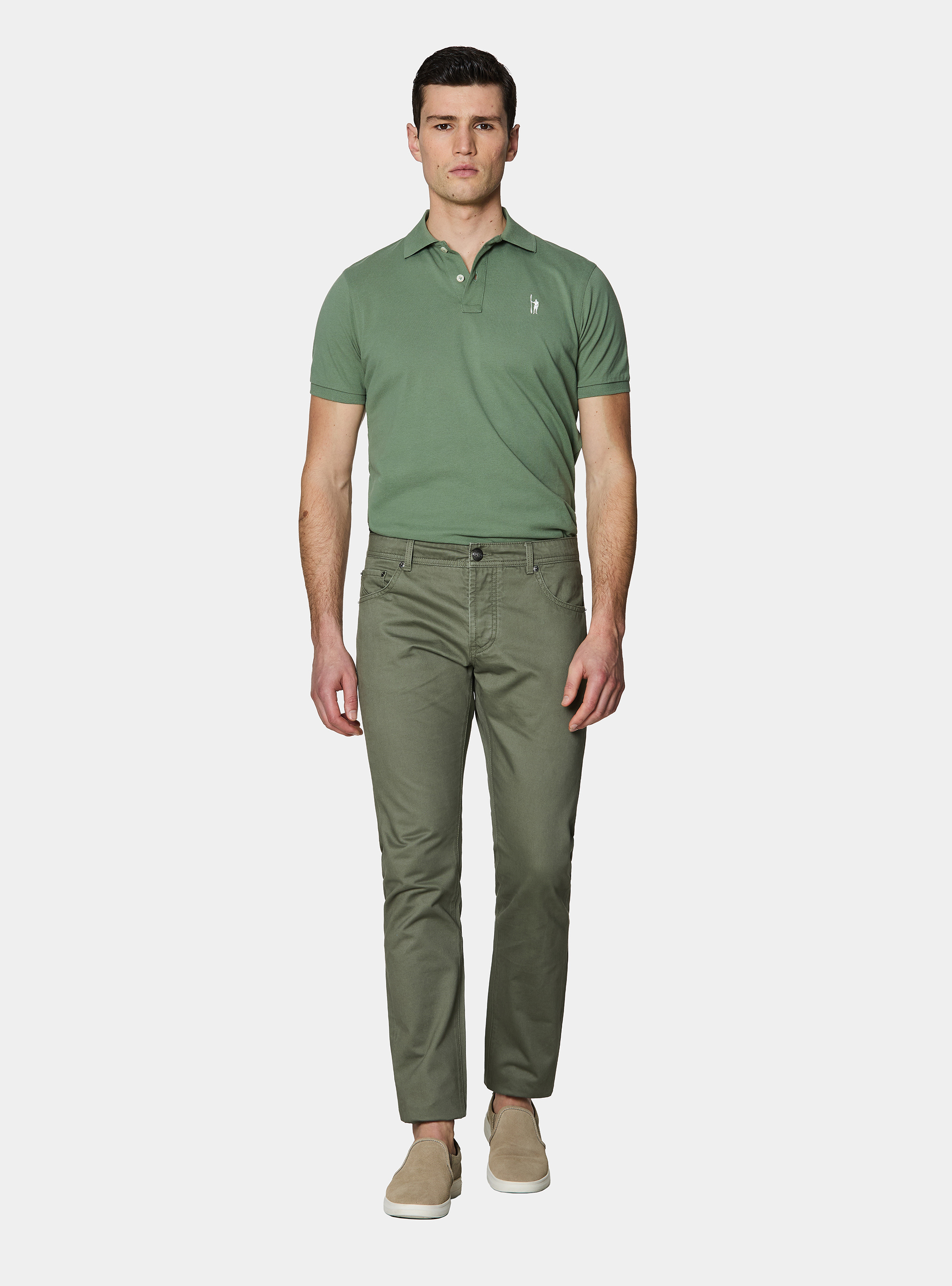 Slim-fit cotton twill trousers, SALVIA 0602C