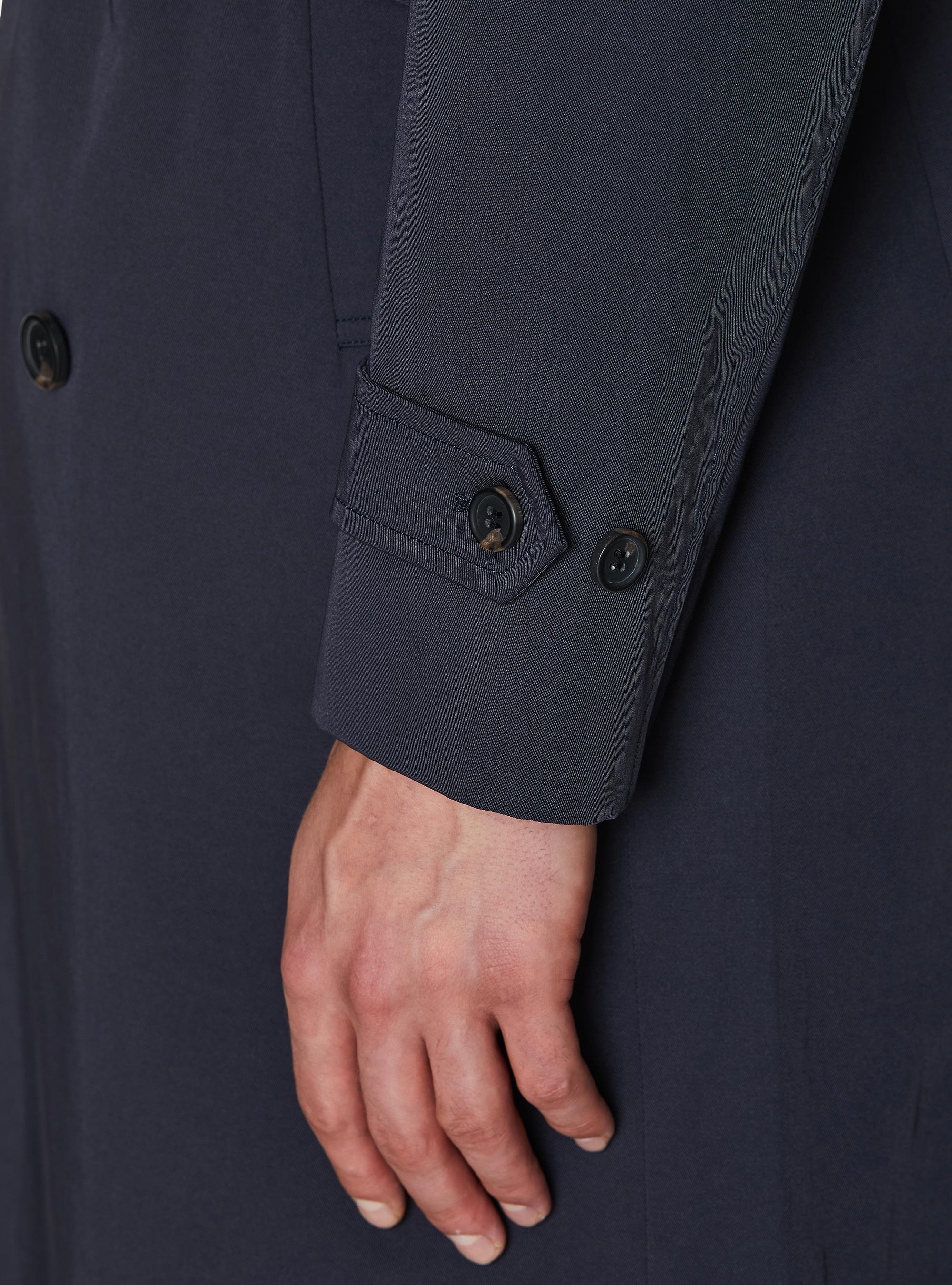 Double-breasted trench coat in cotton twill, NAVY BLUE