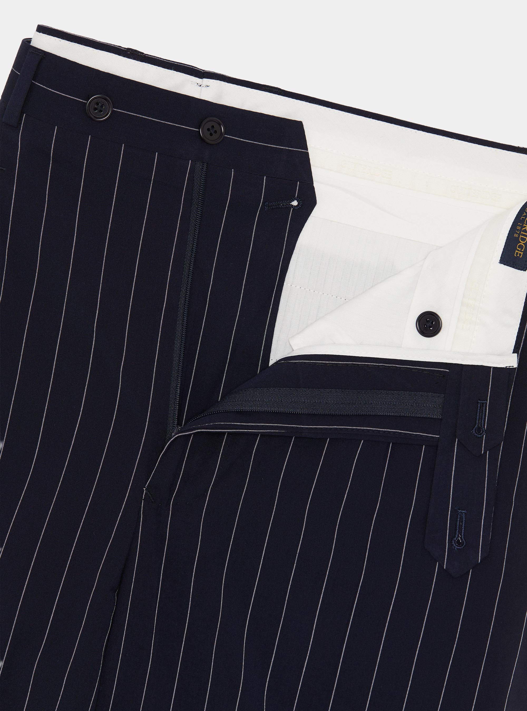 Double-breasted pinstripe suit trousers, NAVY BLUE