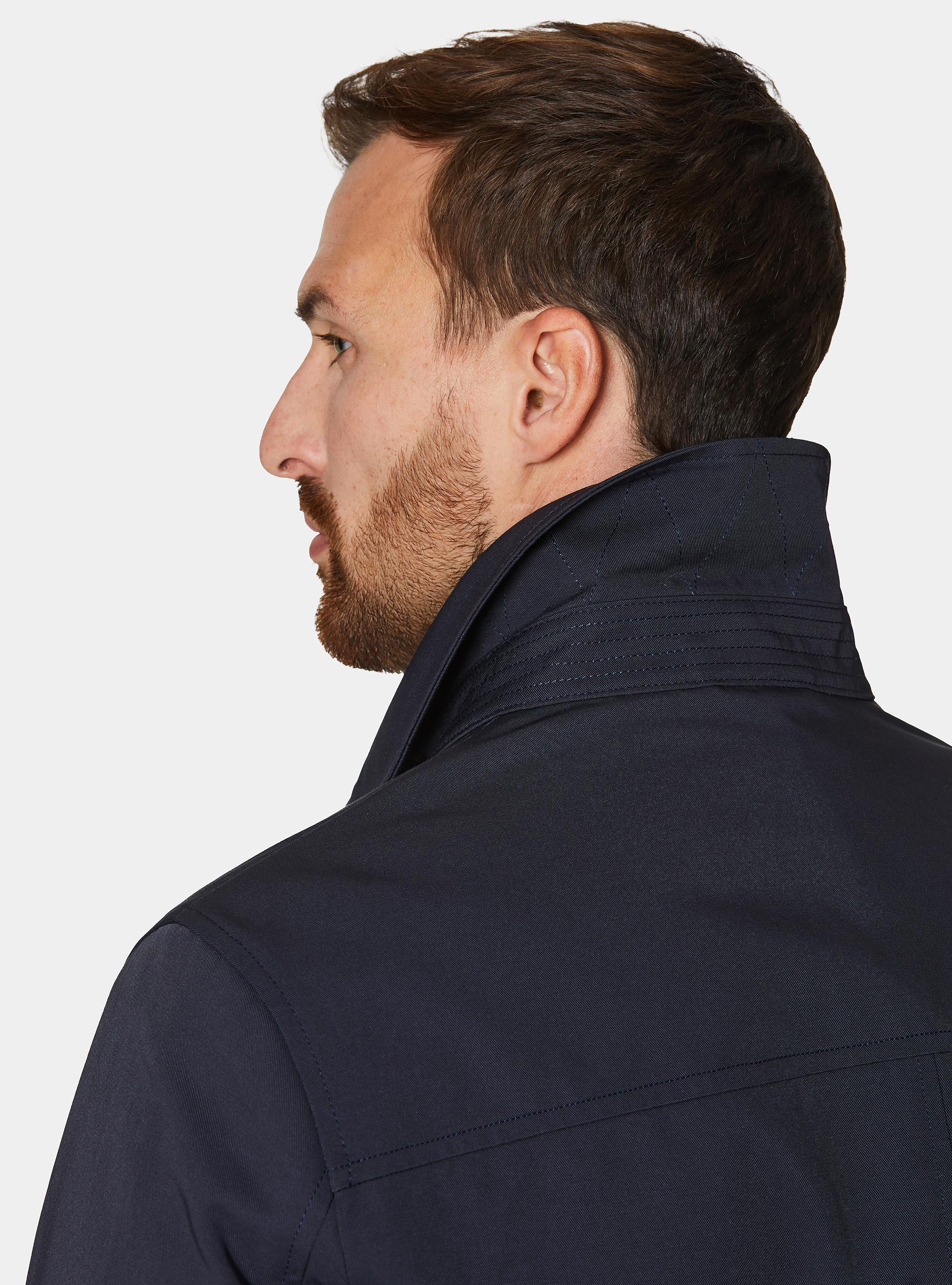 Single-breasted raincoat in cotton blend, NAVY BLUE