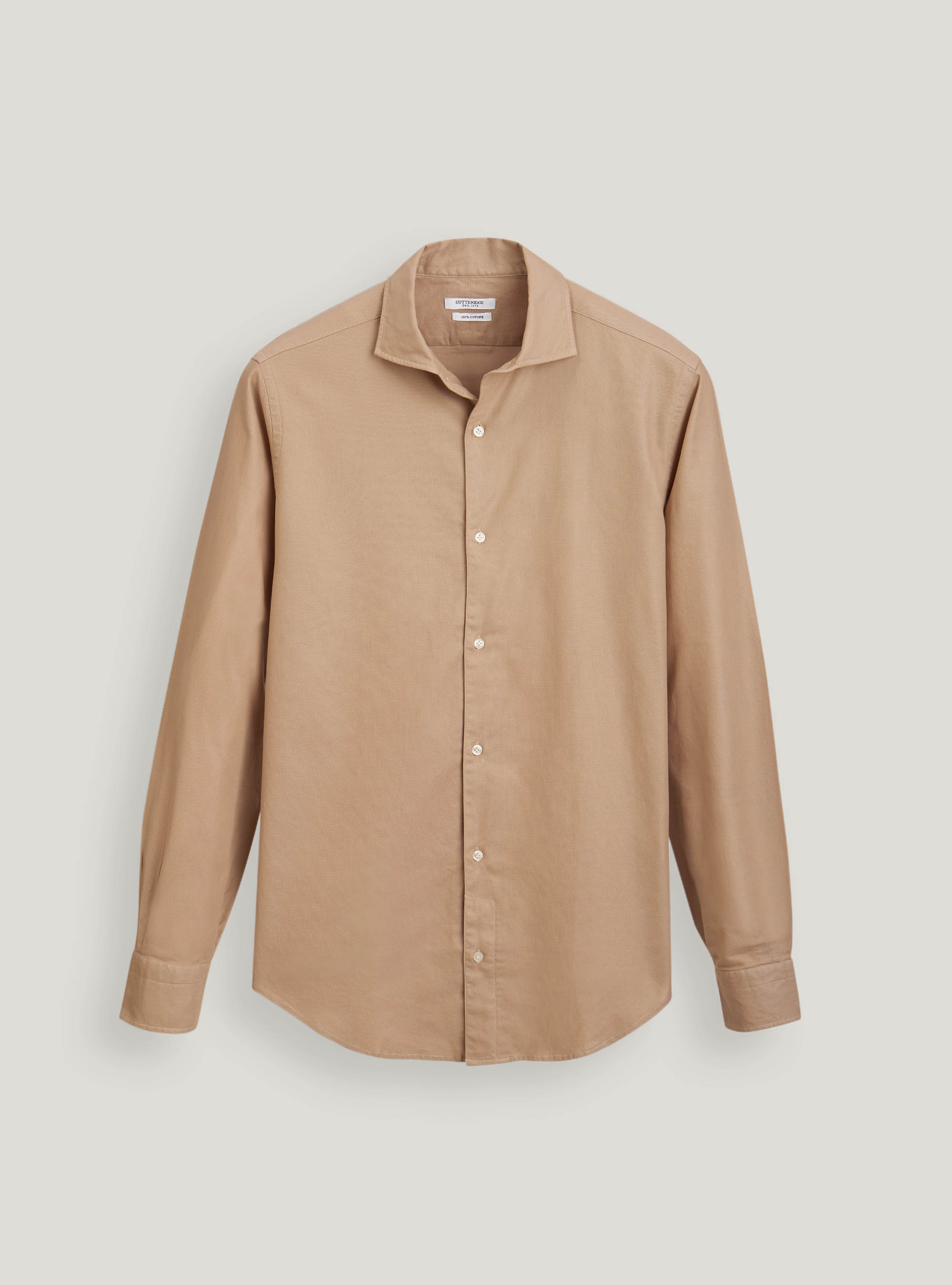 Camicia in piquet di cotone tinto in capo, SABBIA