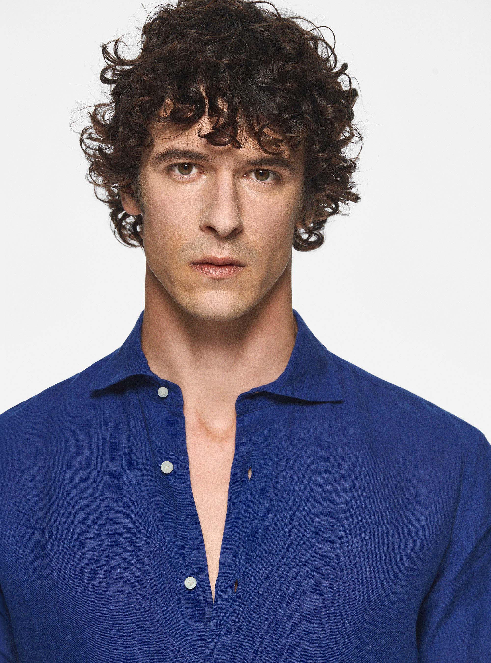 Camicia in puro lino, BLU