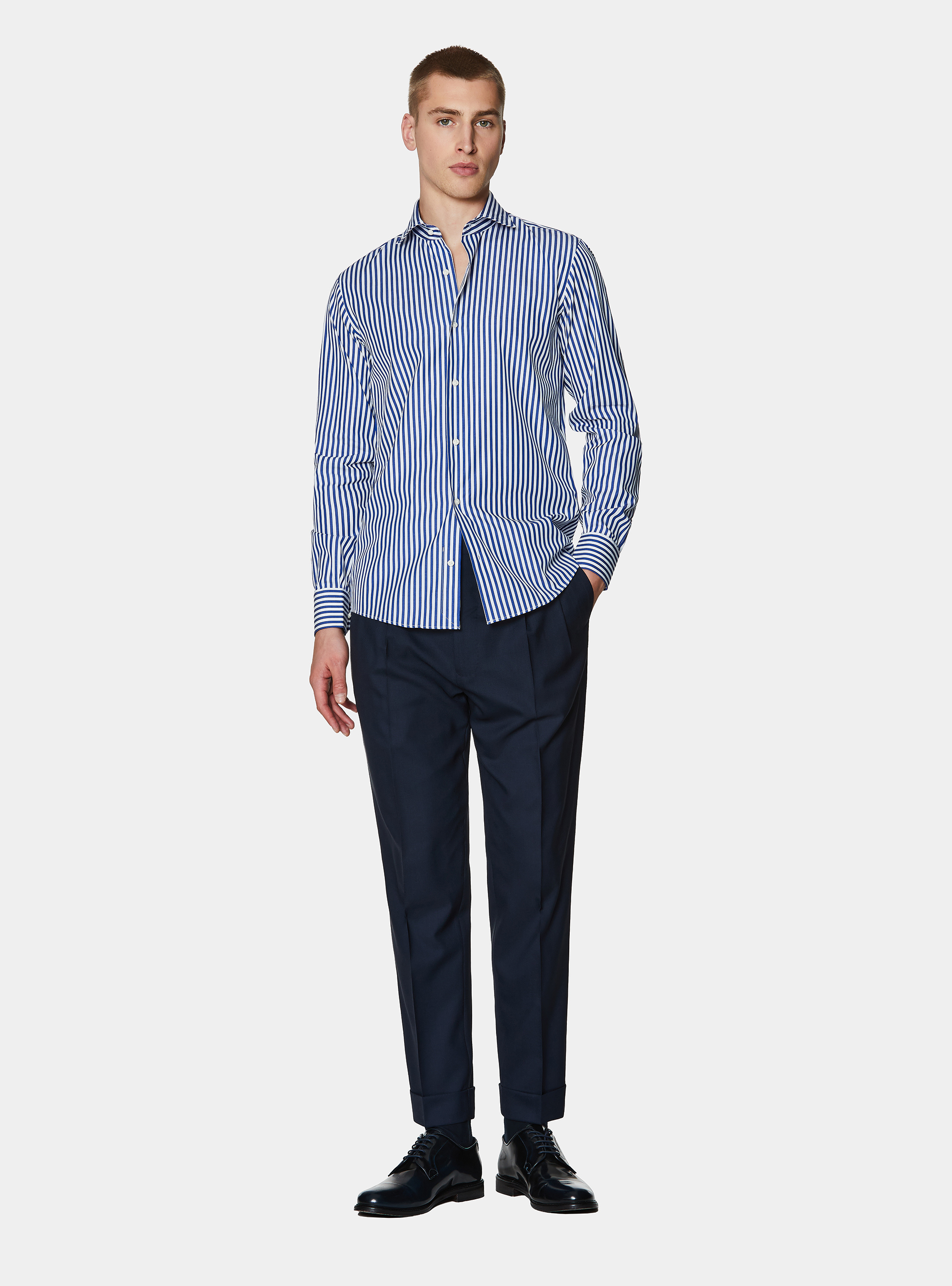Wide-striped cotton poplin shirt, BLUE