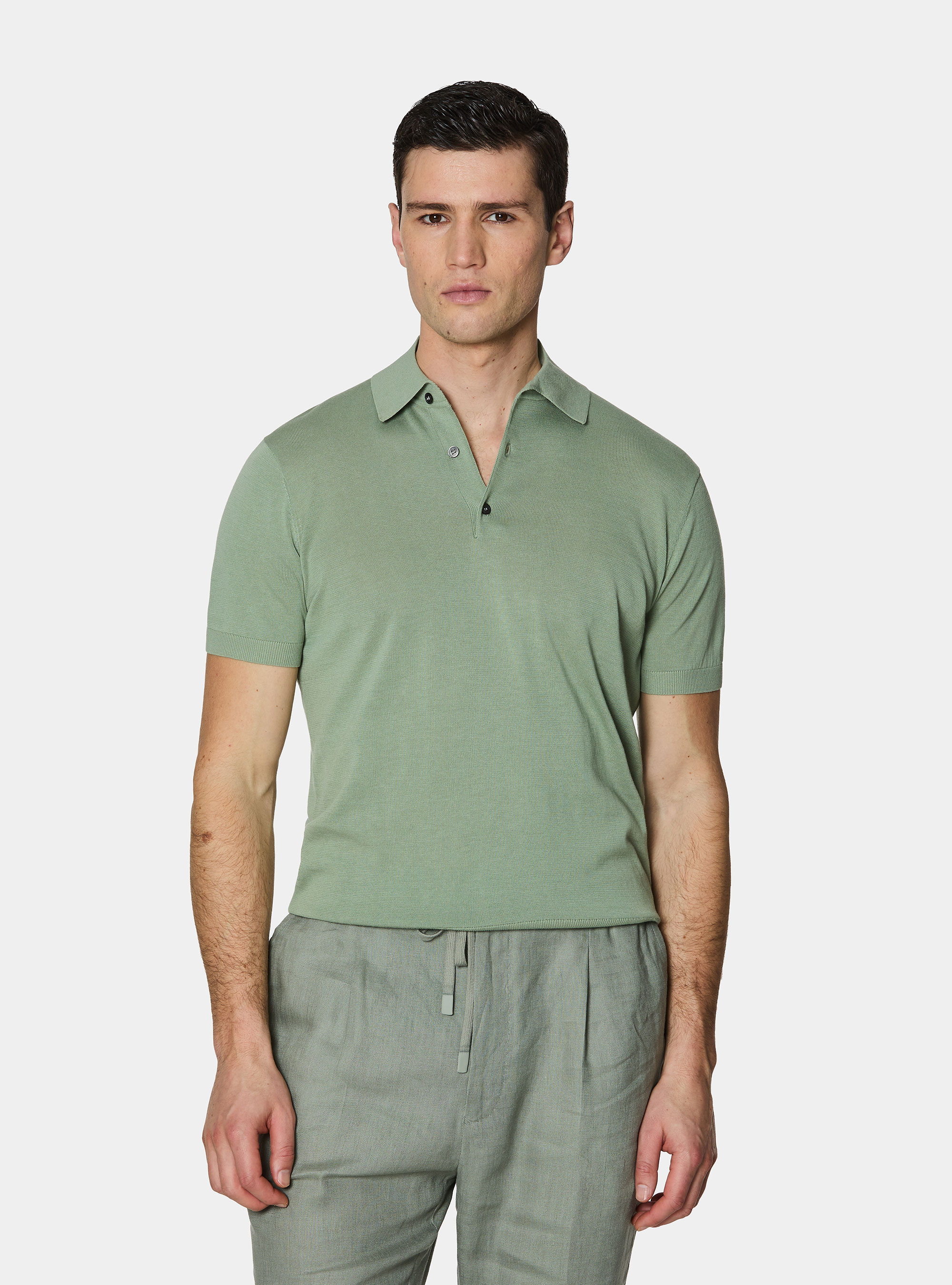 Extra-fine cotton knit polo shirt, SALVIA 0602C