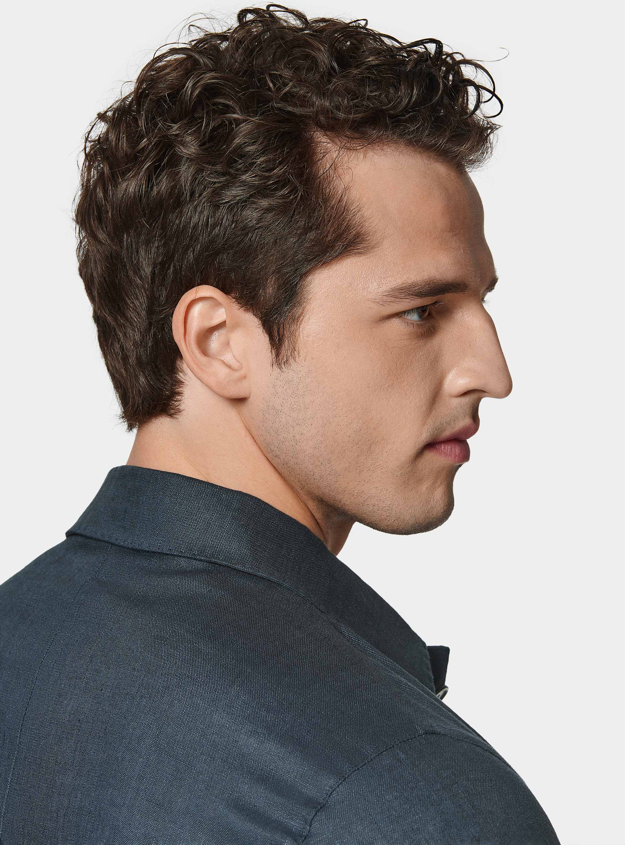 Giacca camicia in puro lino, BLU NAVY