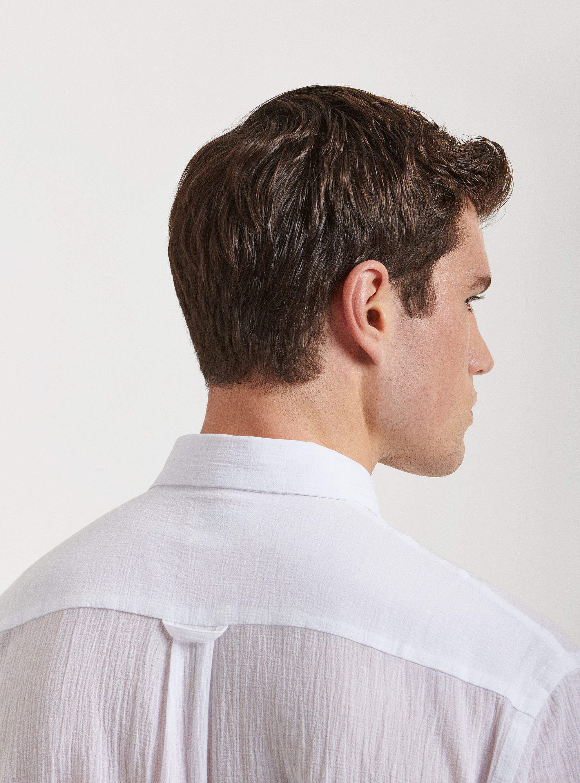 Polo mezza manica in cotone crepe, BIANCO