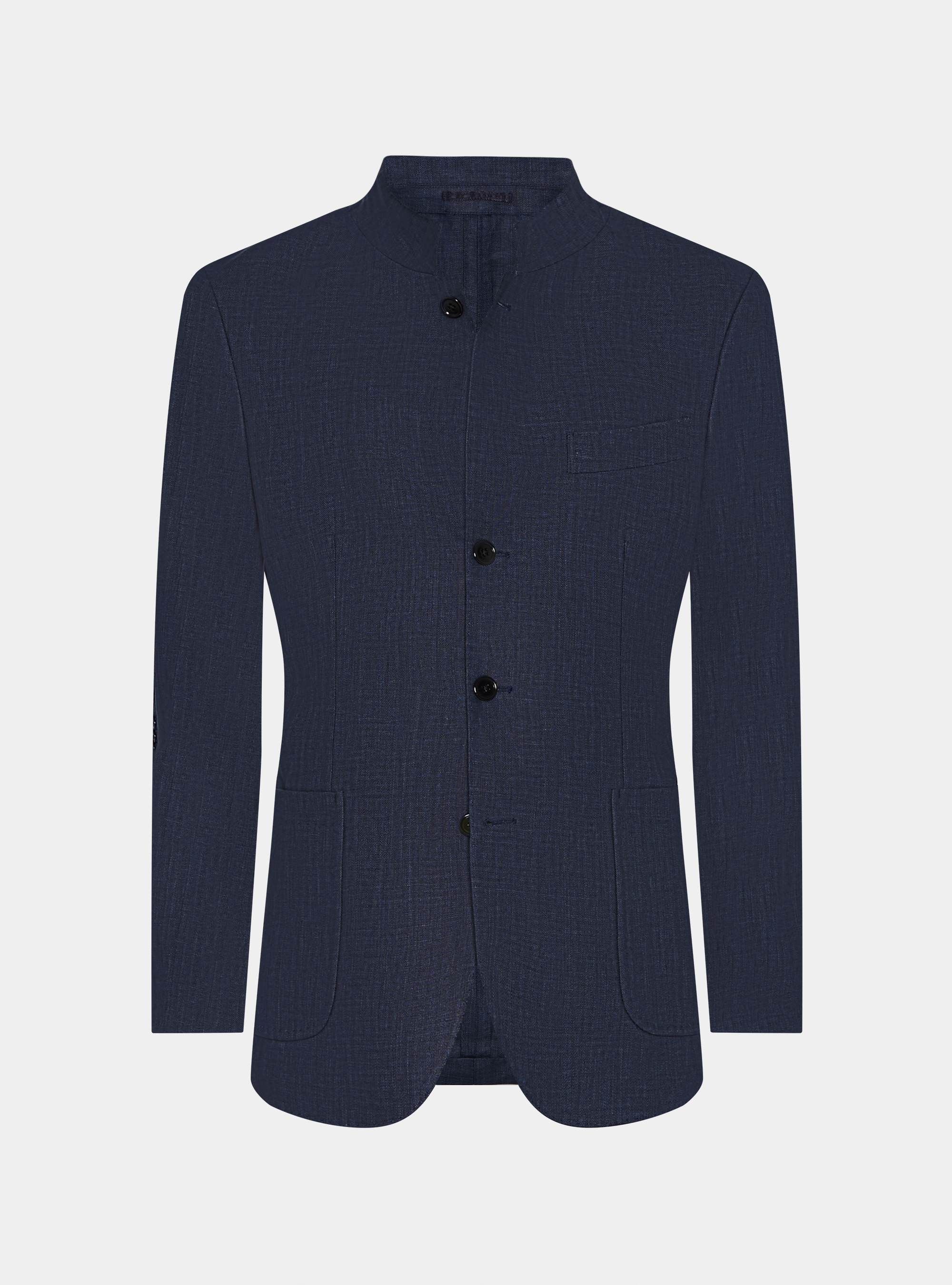 Korean blazer in pure herringbone linen, NAVY BLUE