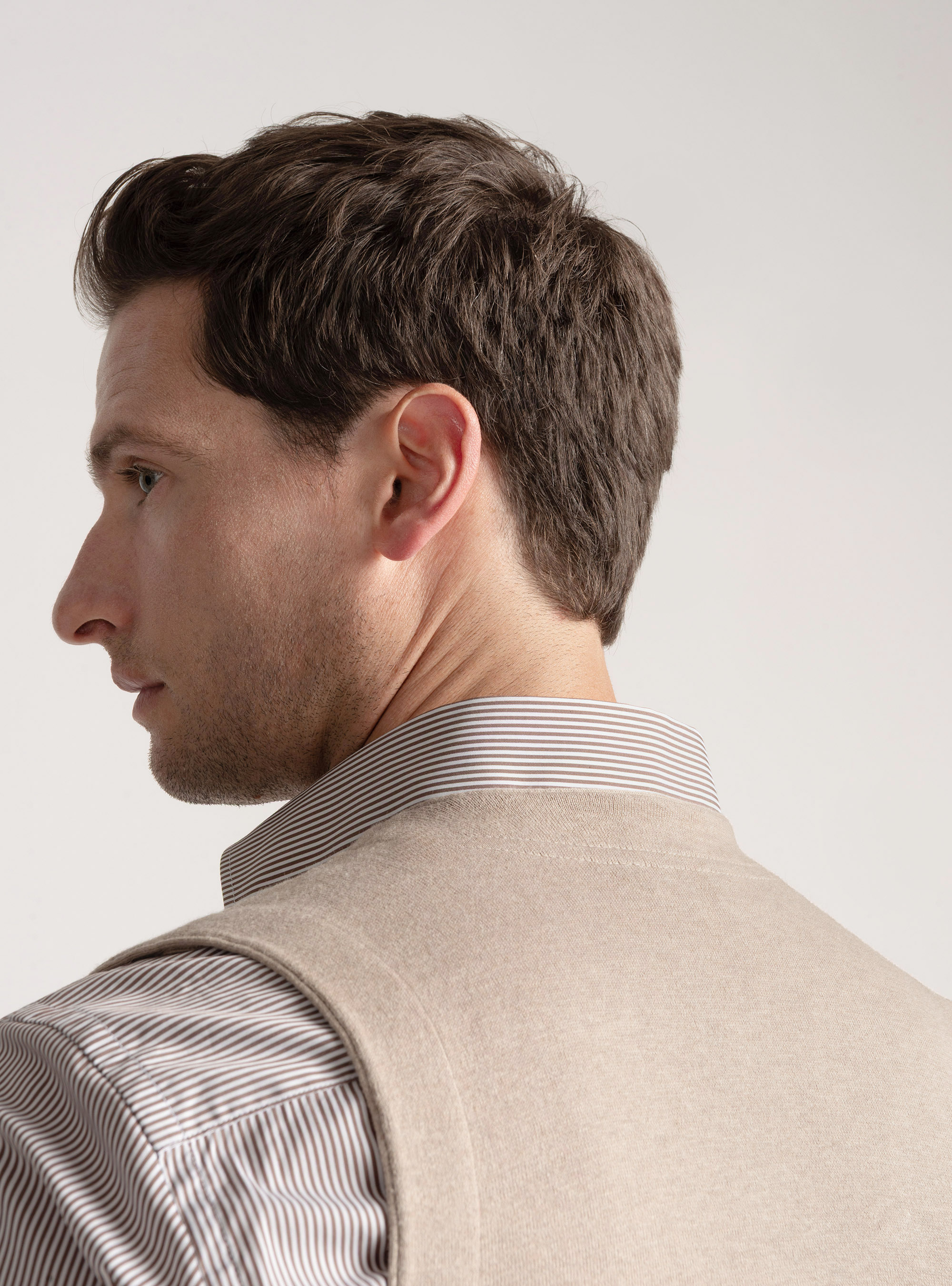 Double-breasted cotton and cashmere knit gilet, SAND