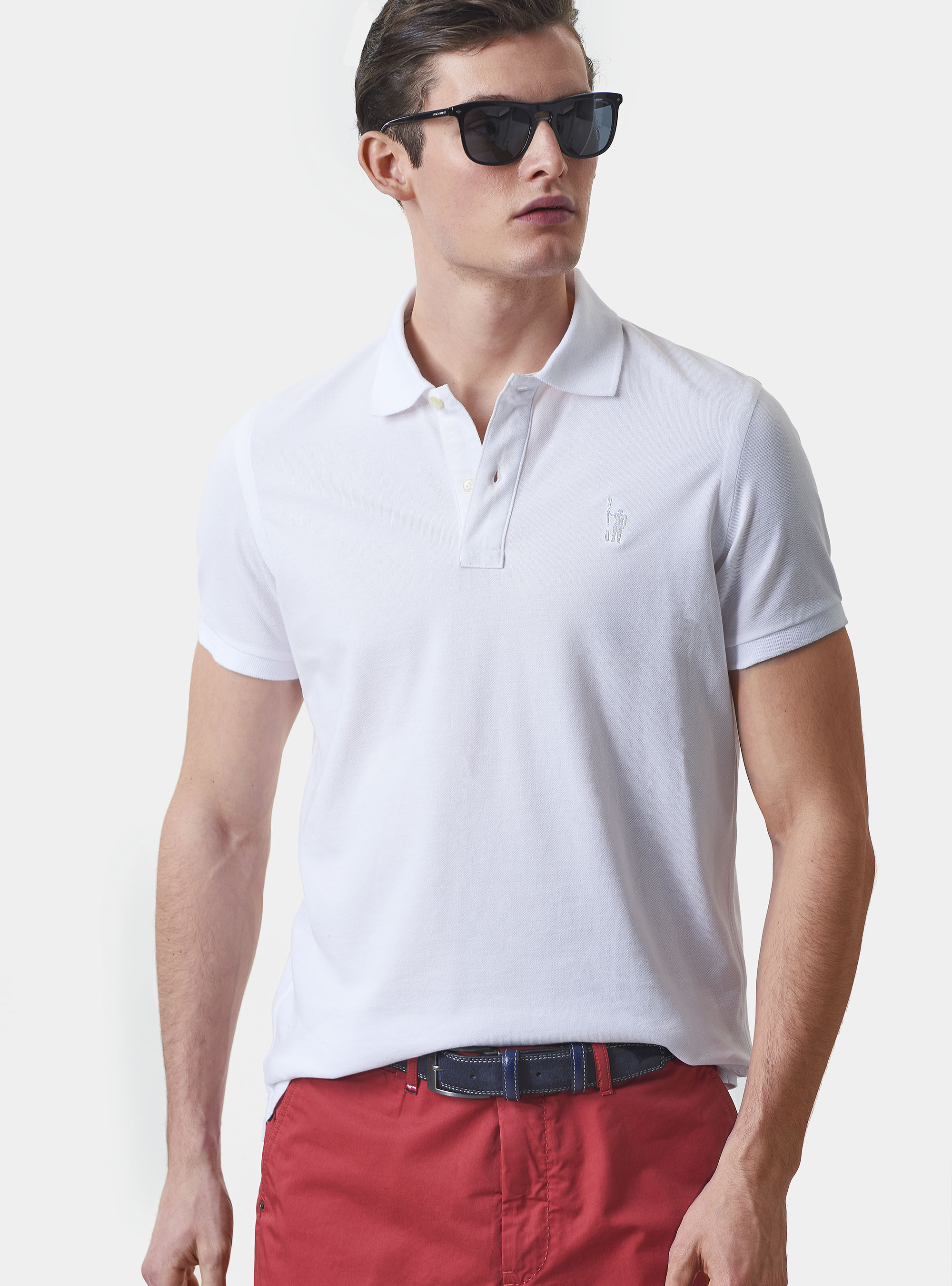 Polo classica con ricamo, BIANCO