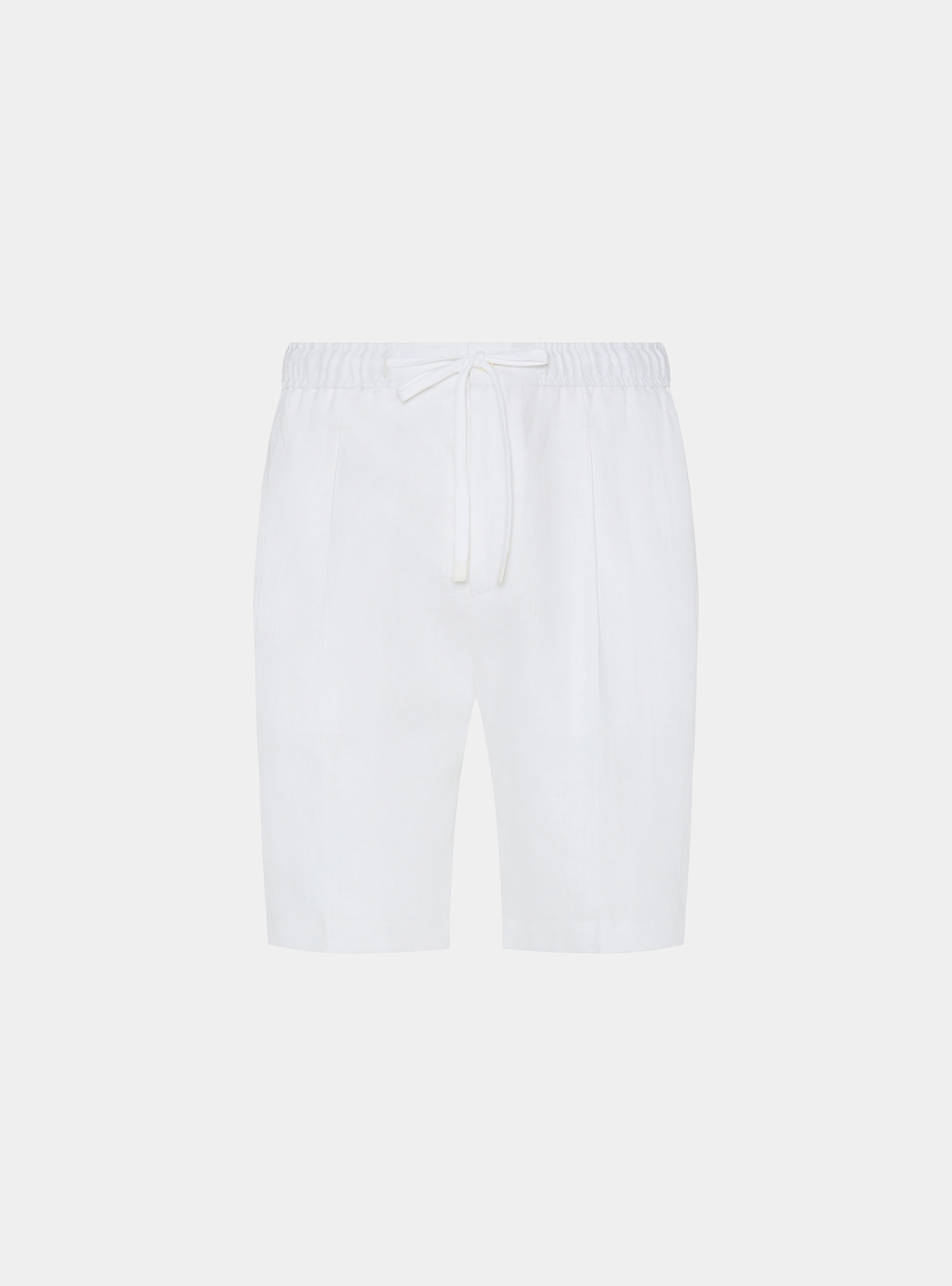 Linen Bermuda shorts with drawstring, WHITE