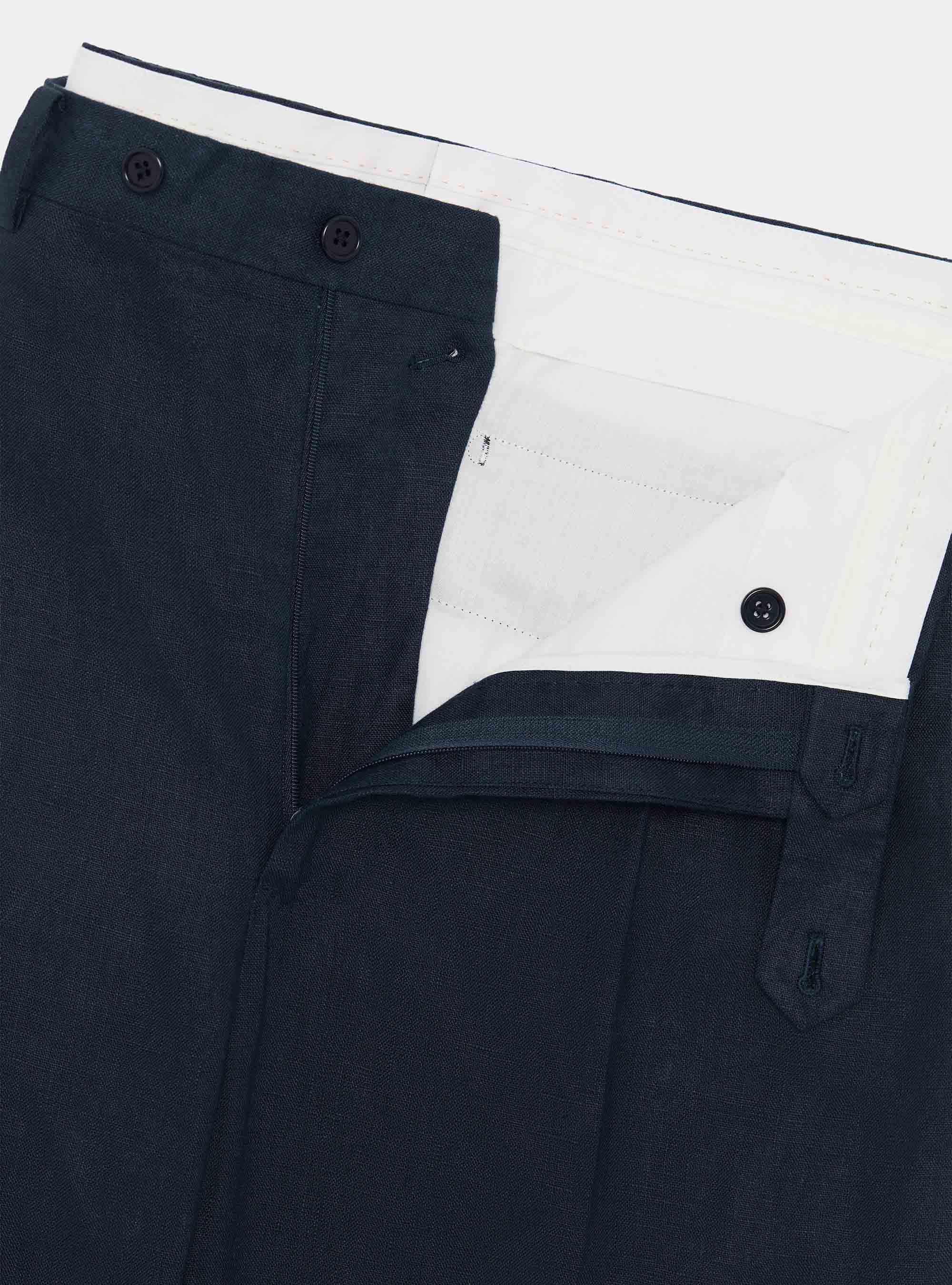 Pure linen double pleat trousers, NAVY BLUE
