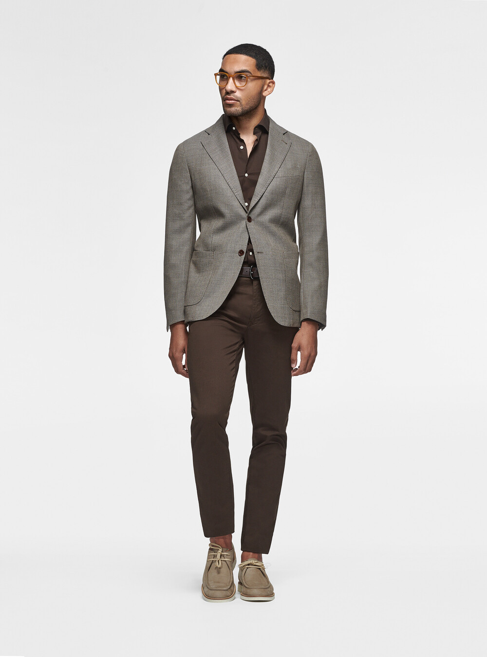 Micro-textured pure wool blazer, MUD