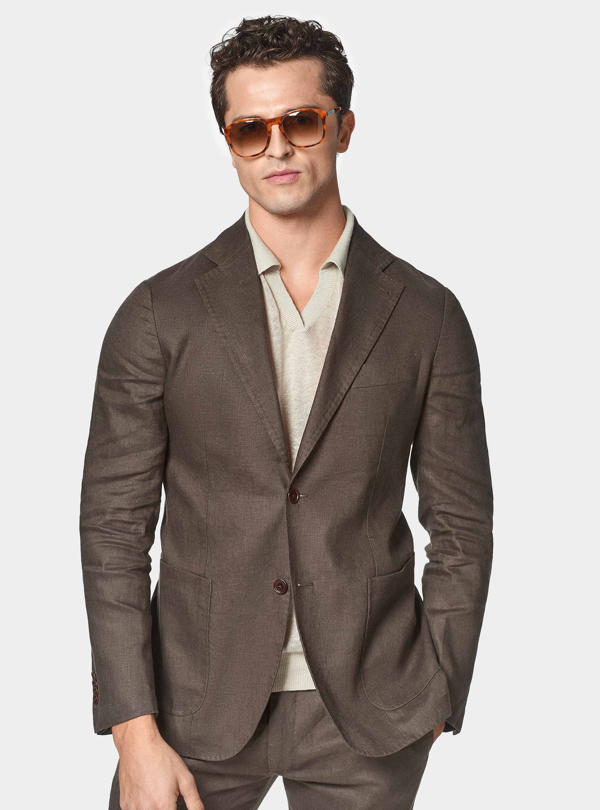 Americana de traje de lino puro, MARRON