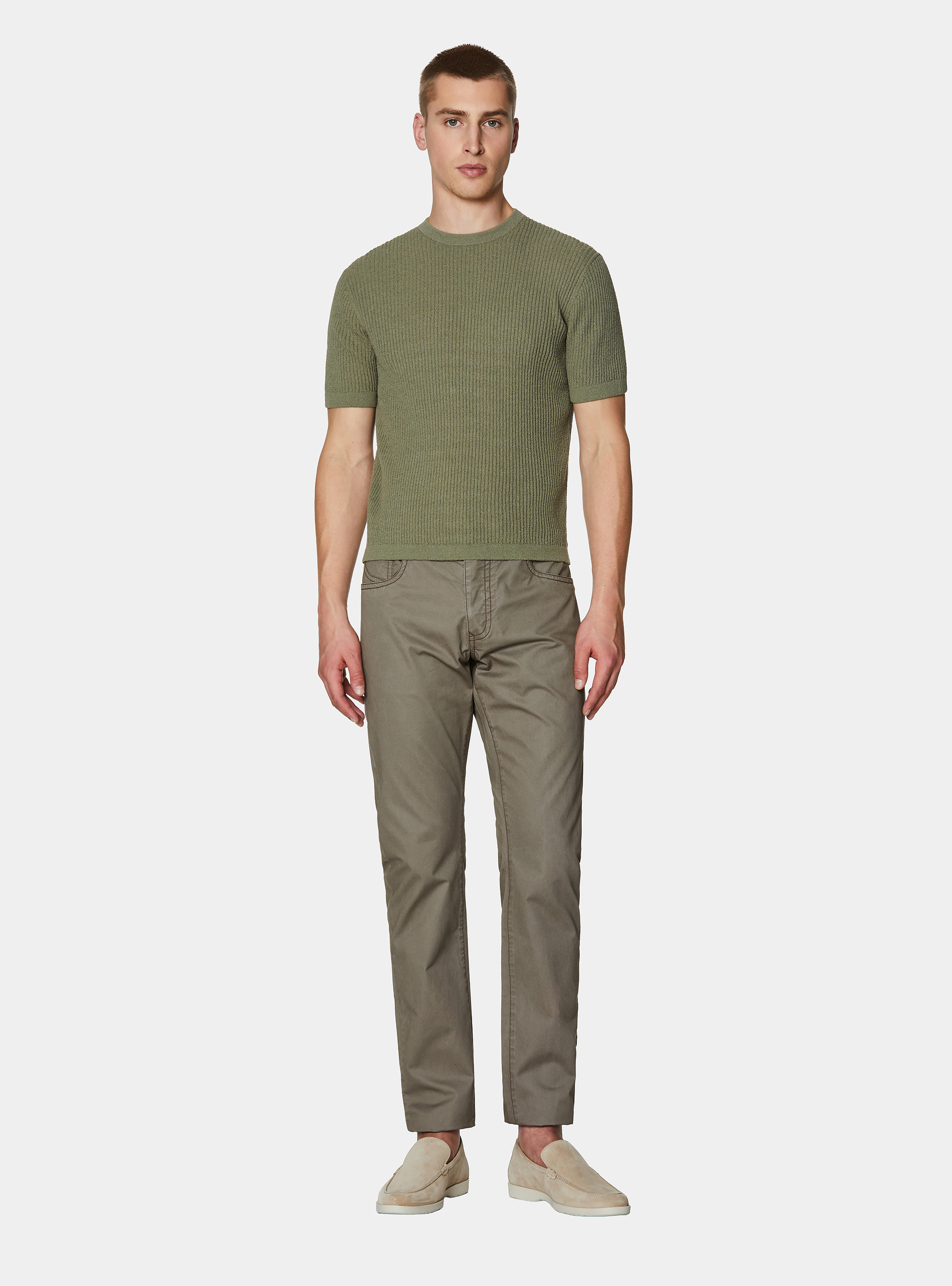 Crew neck in ribbed boucl&eacute; knit, SALVIA 0602C