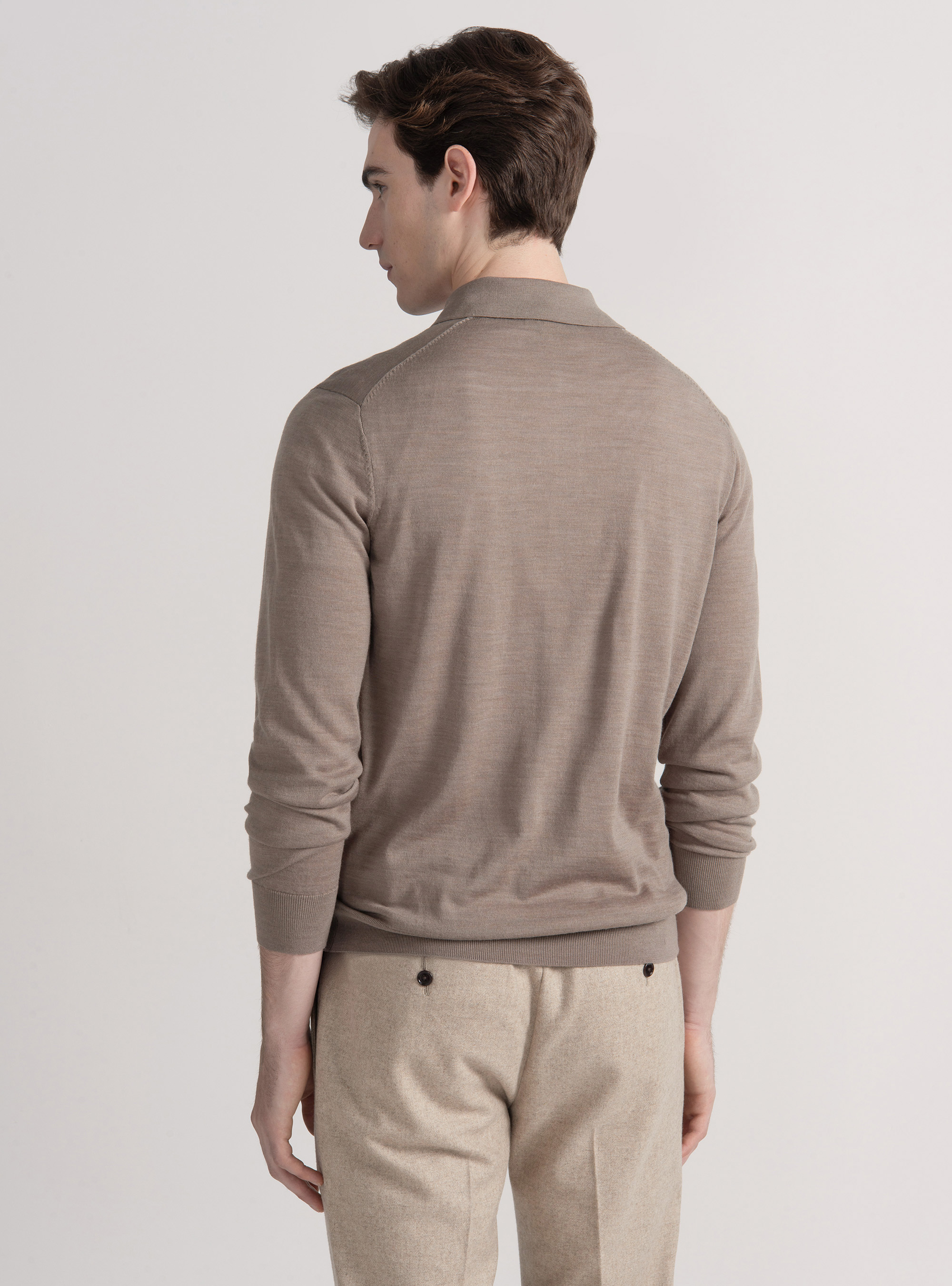 Extra-fine merino wool polo shirt, MUD