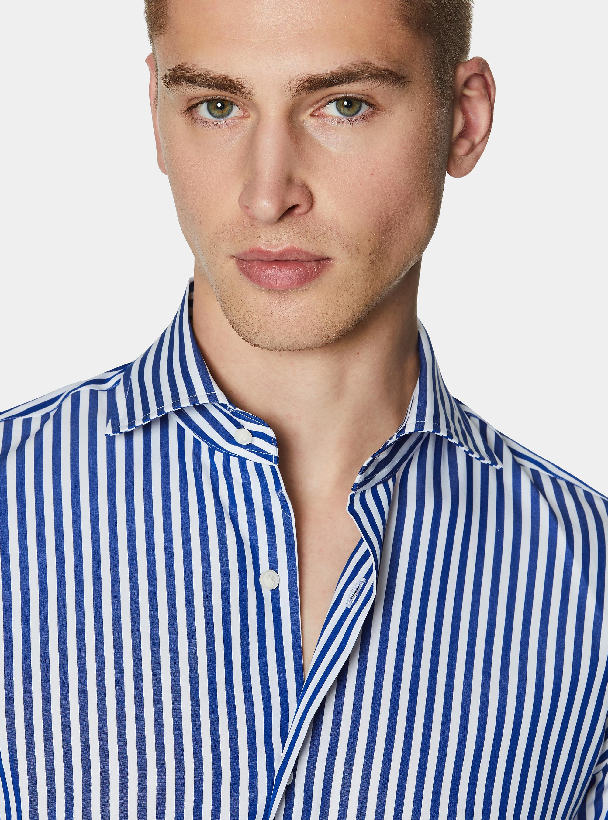 Wide-striped cotton poplin shirt, BLUE
