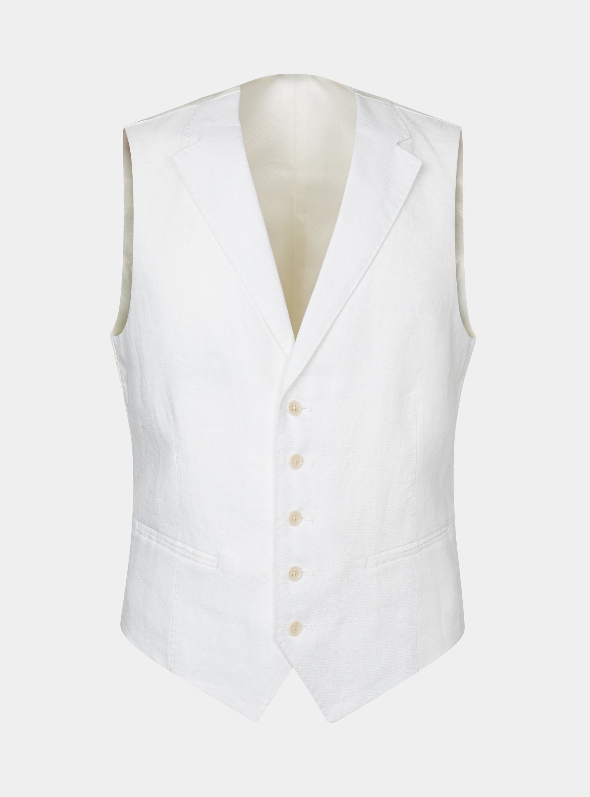 Pure linen single-breasted waistcoat with lapels, WHITE