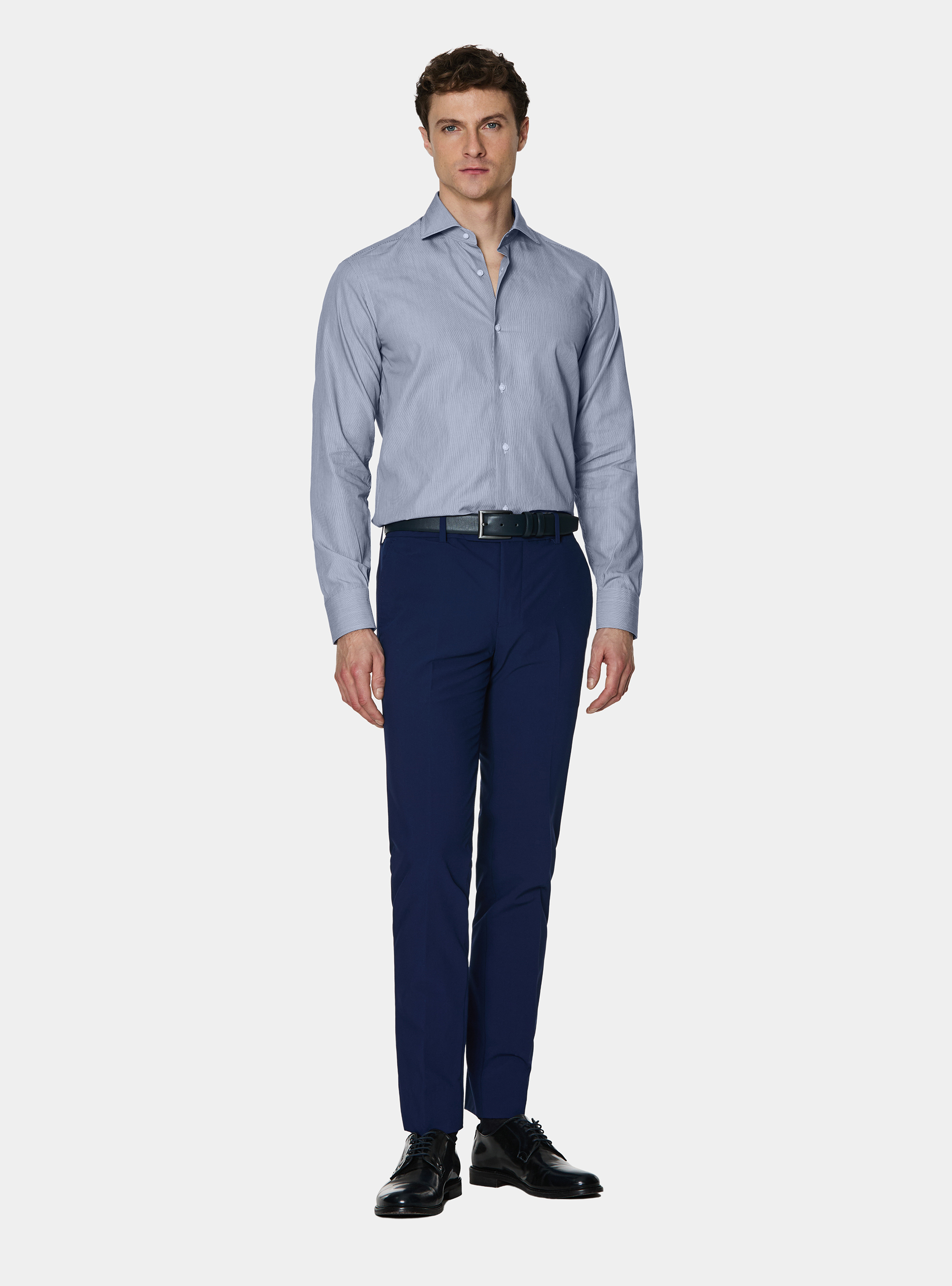 Shirt in fine-striped cotton poplin, NAVY BLUE