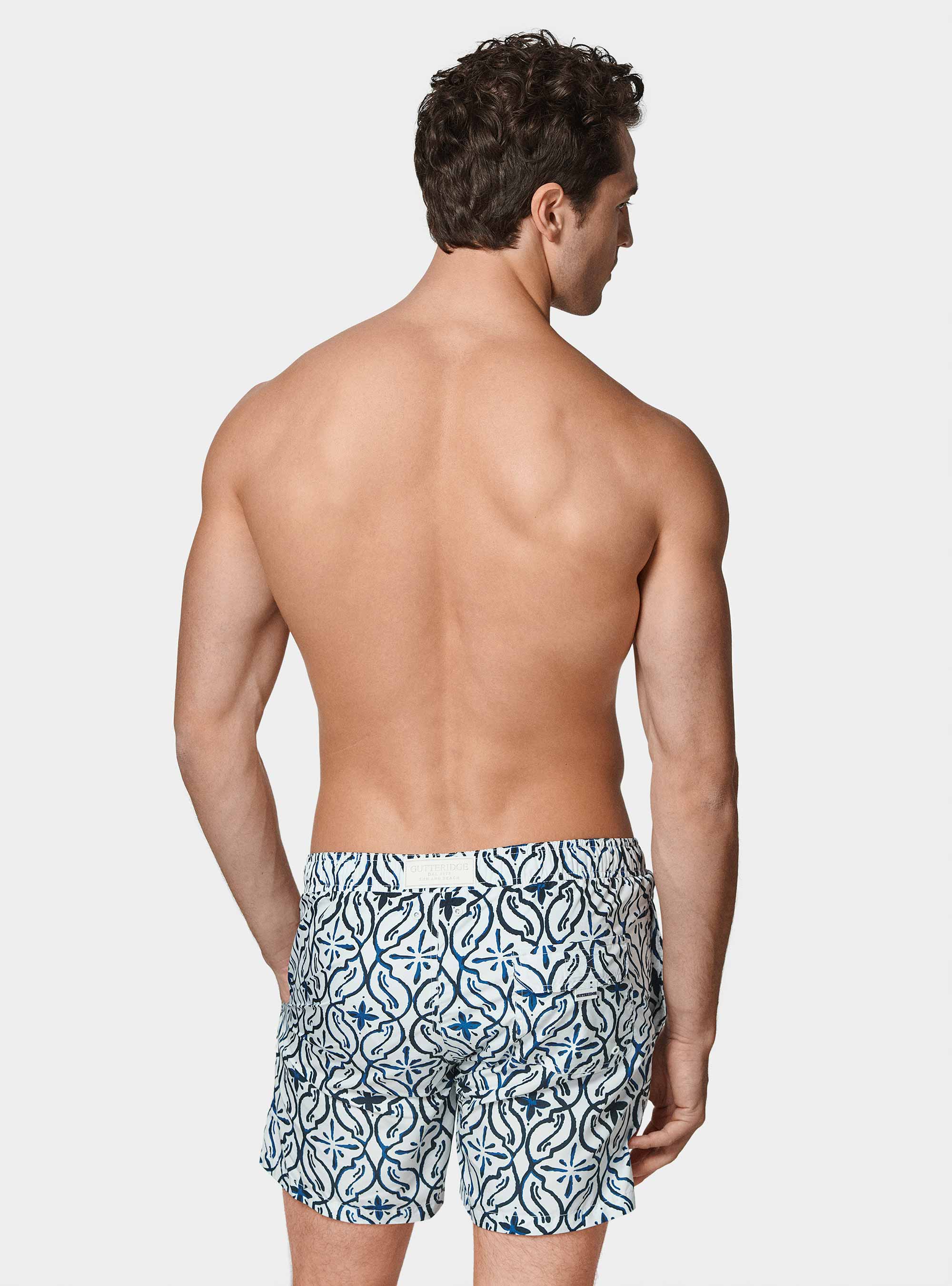 Majolica print swimwear, BLUE