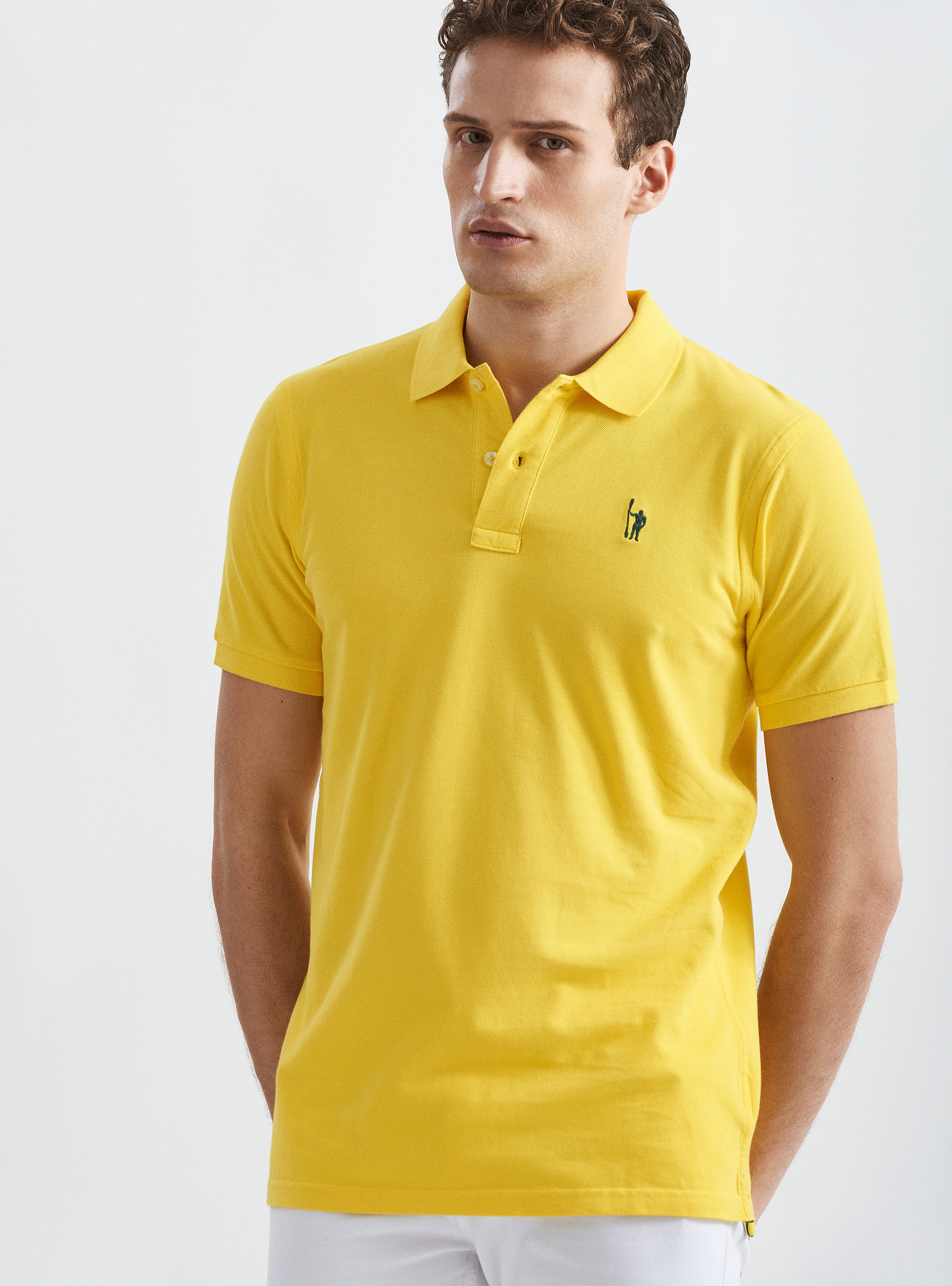 Classic cotton pique polo with embroidery, YELLOW