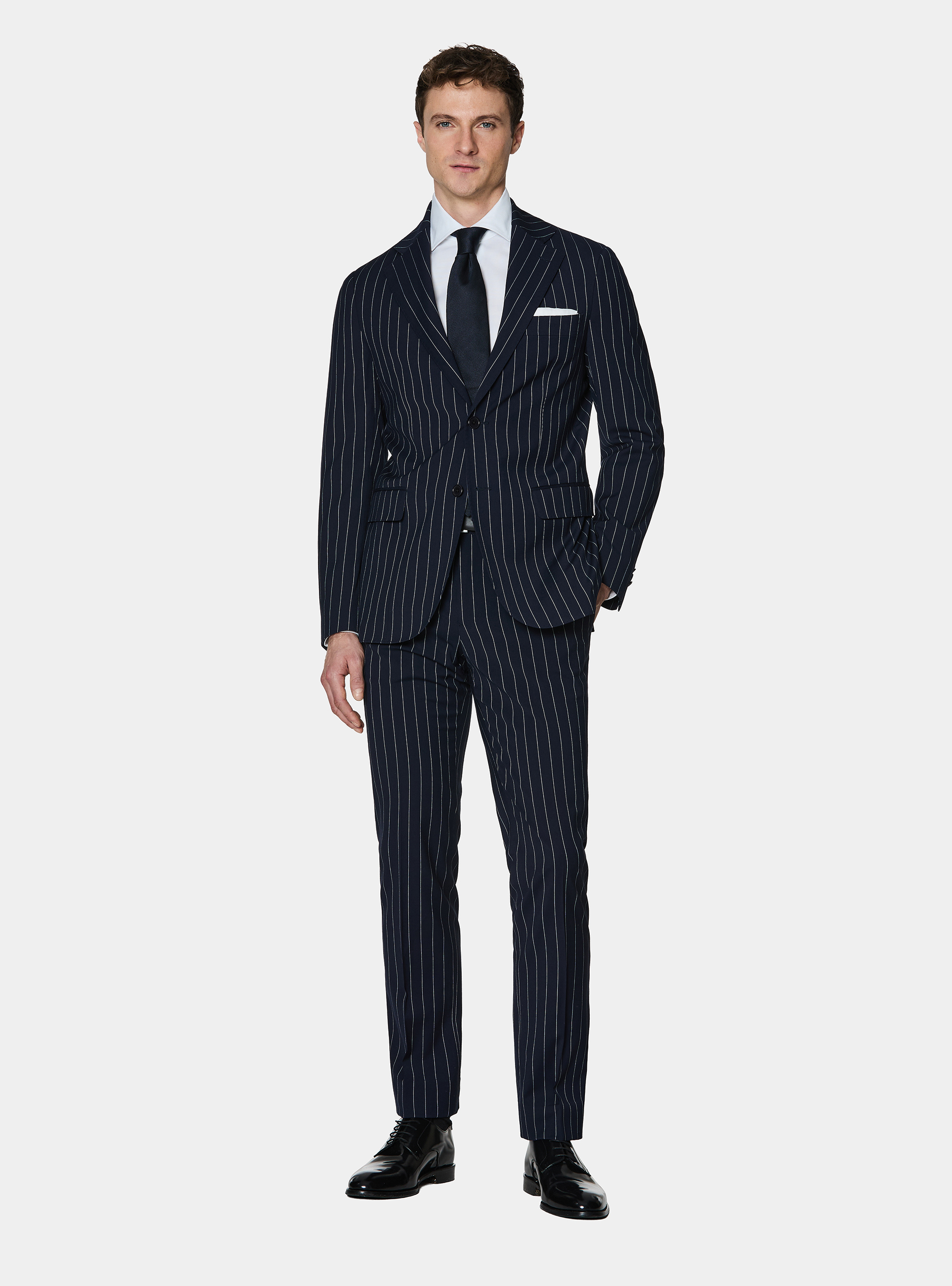 Pantalones de traje a rayas, AZUL MARINO