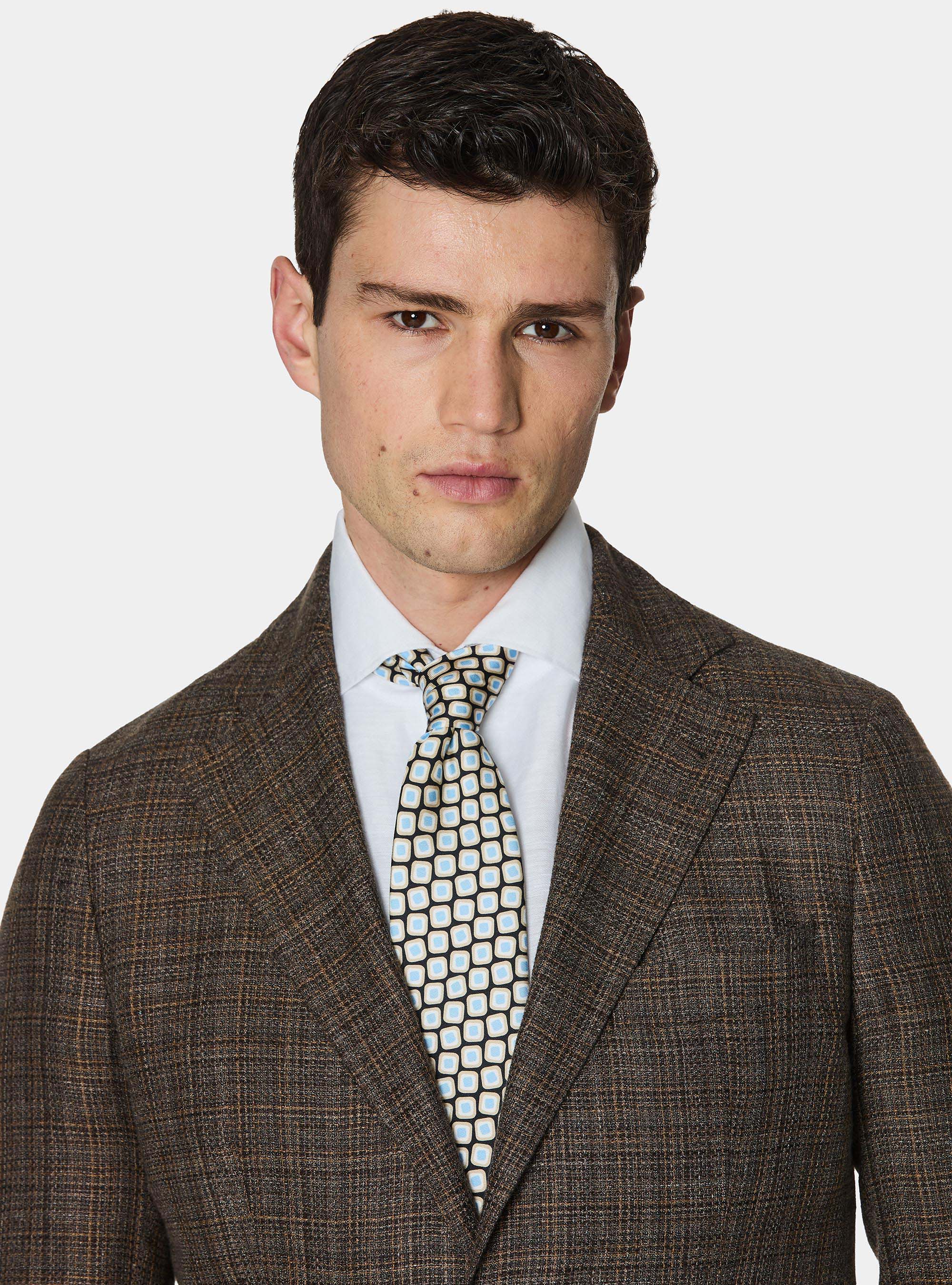 Patterned blazer in linen and wool, BROWN