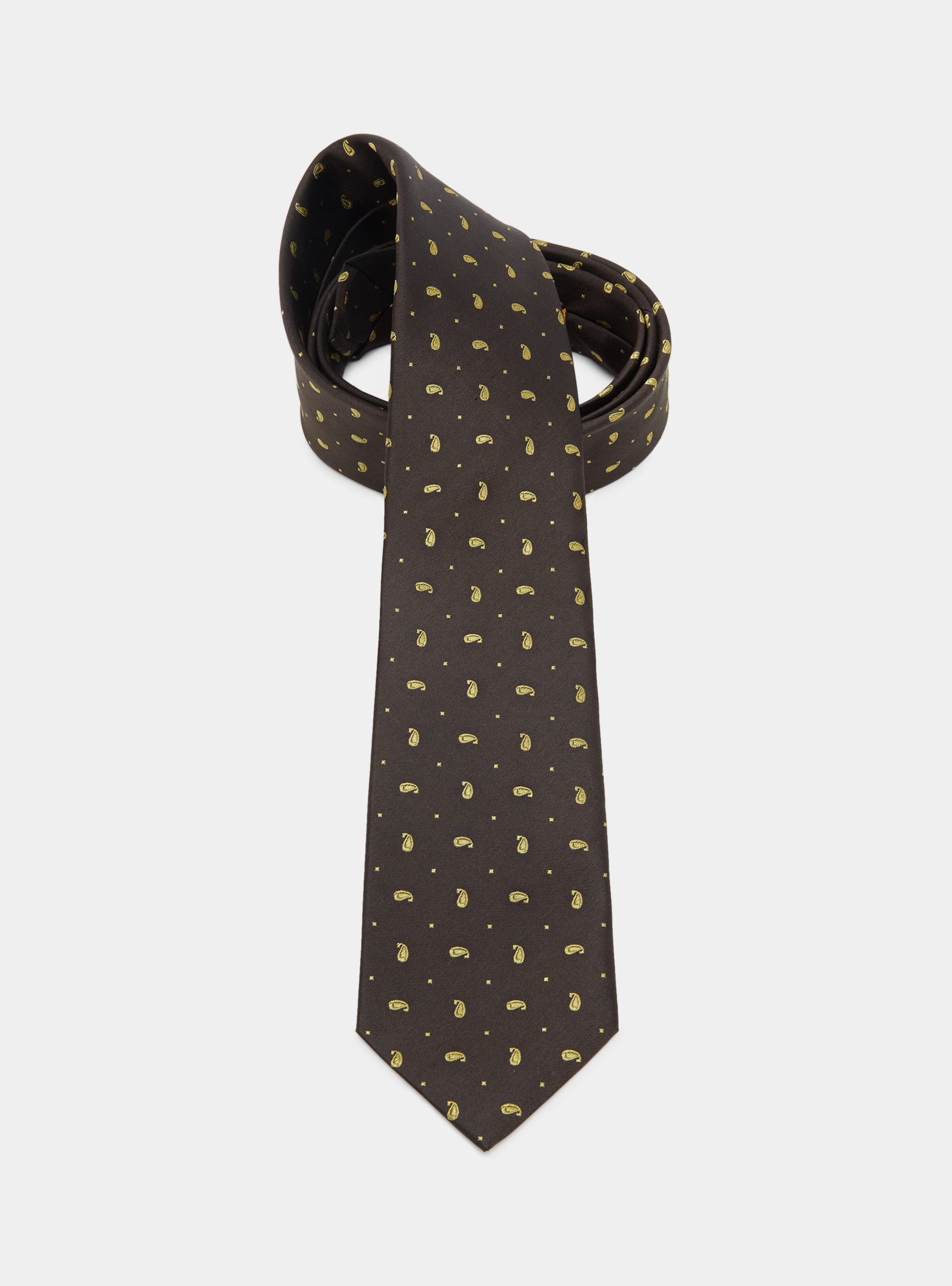 Cravatta in seta jacquard motivo paisley, MARRONE/OCRA