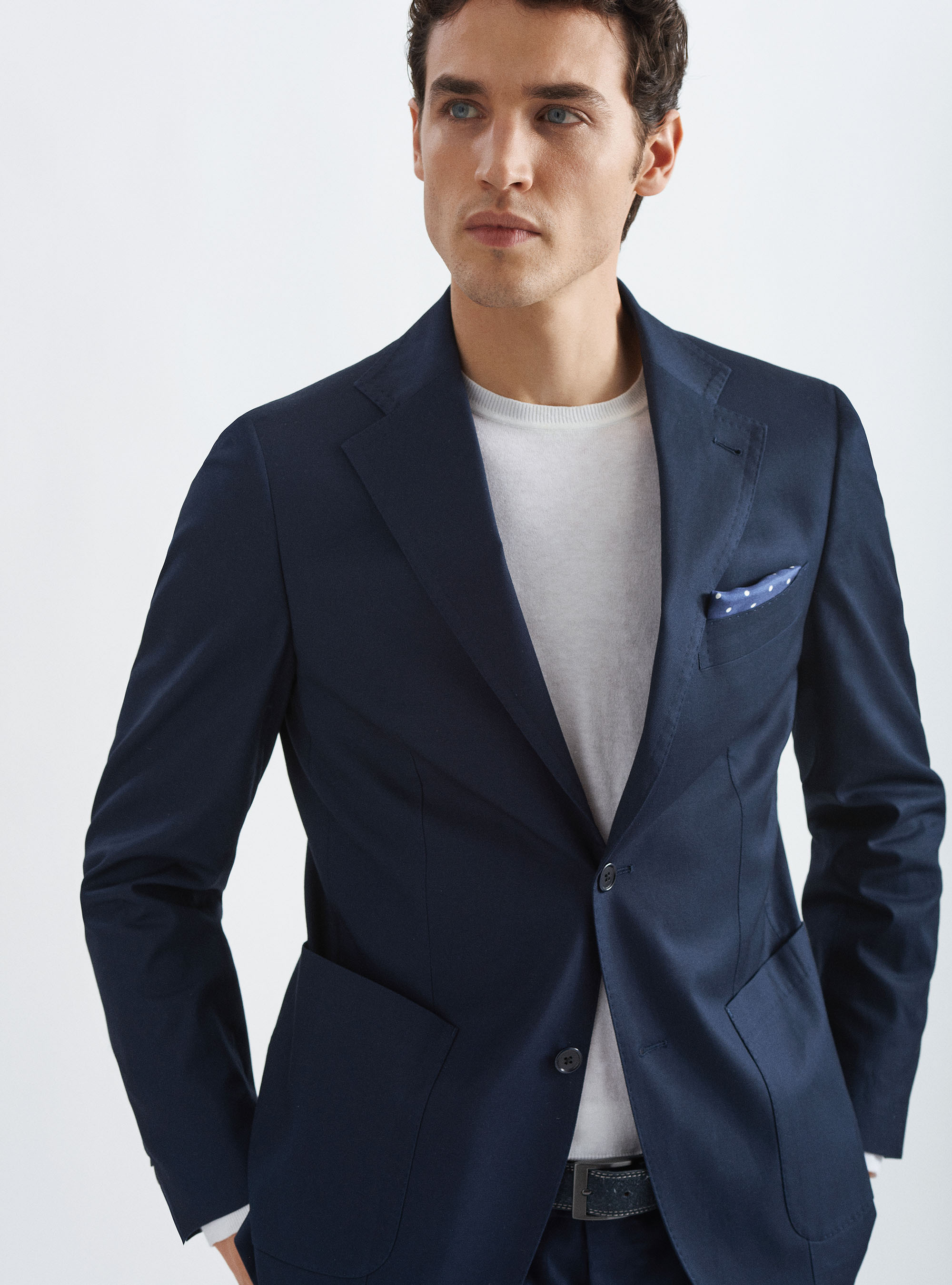 Armoured stretch cotton suit blazer, NAVY BLUE