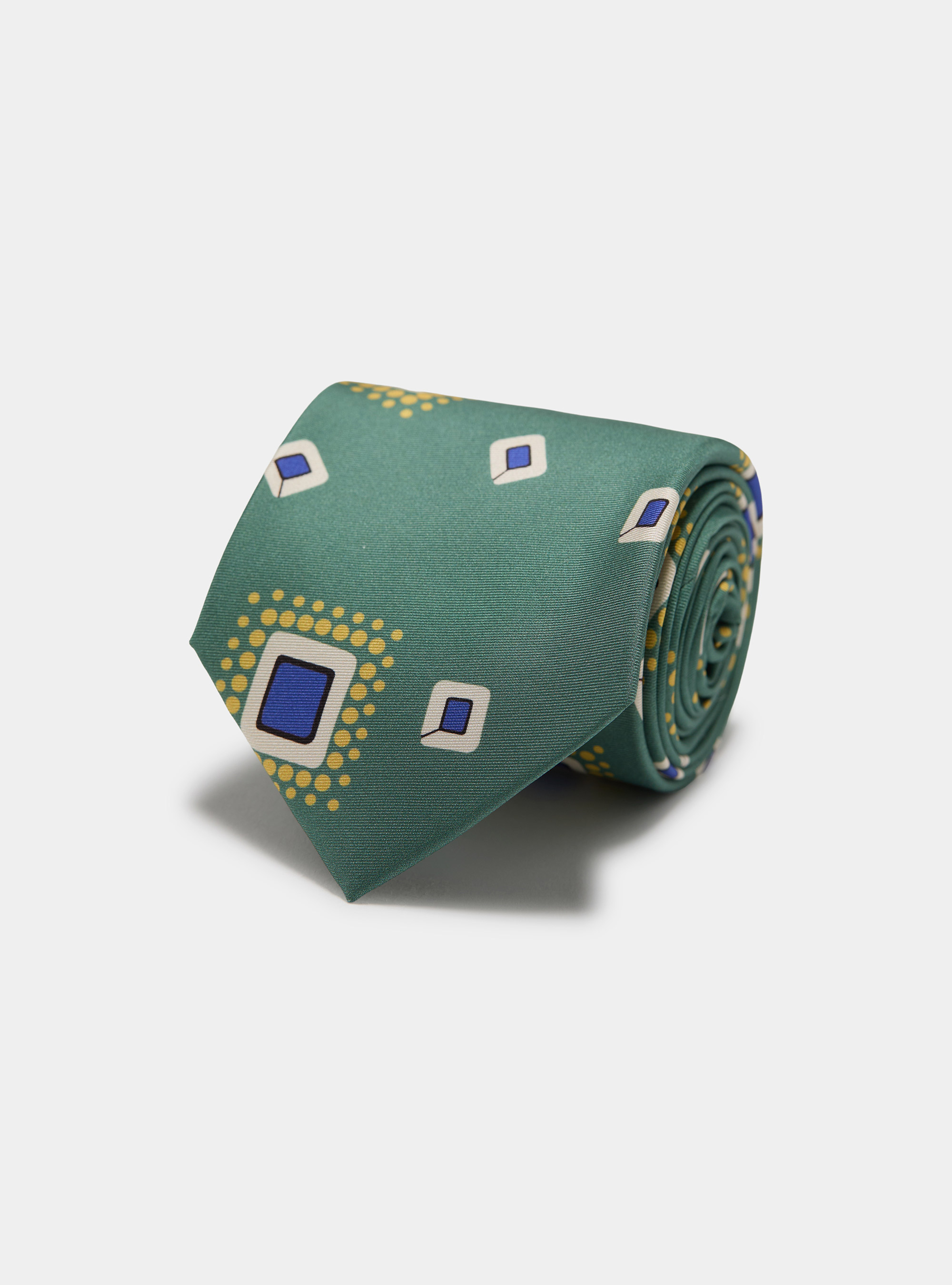 Silk twill tie with geometric print, SALVIA 0602C