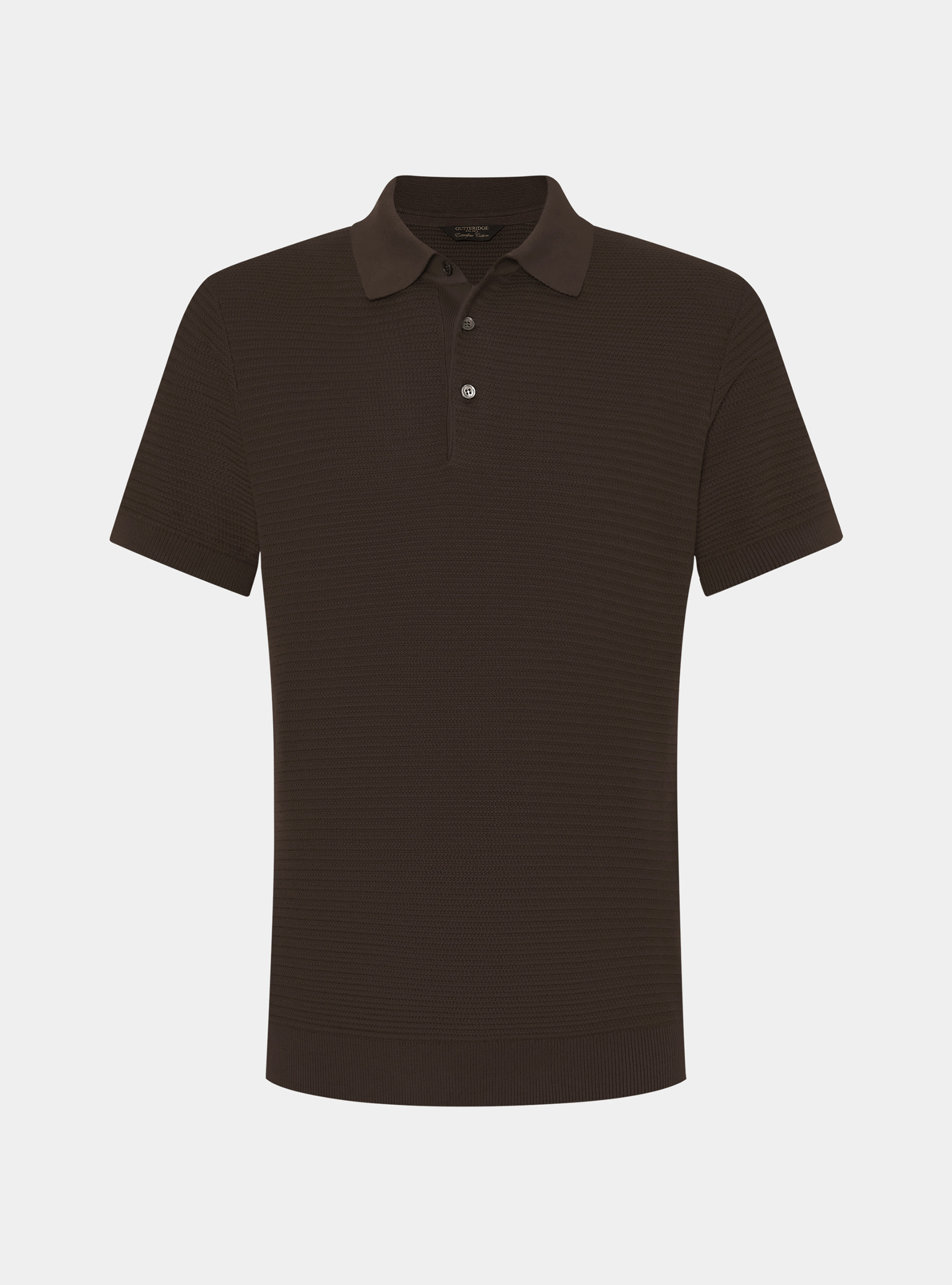 Polo en maille de coton textur&eacute;, MARRON