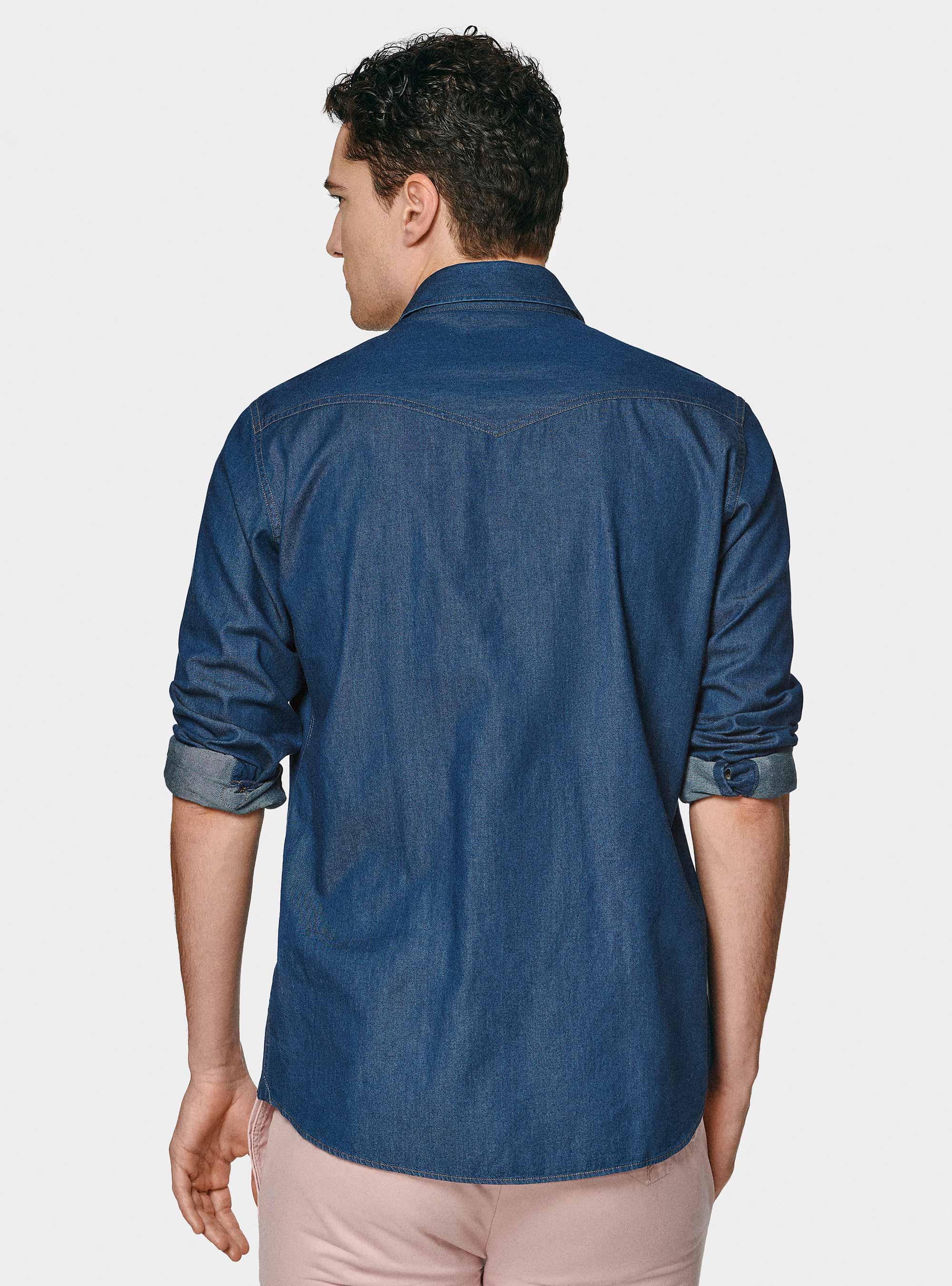 Cotton chambray western shirt, NAVY BLUE