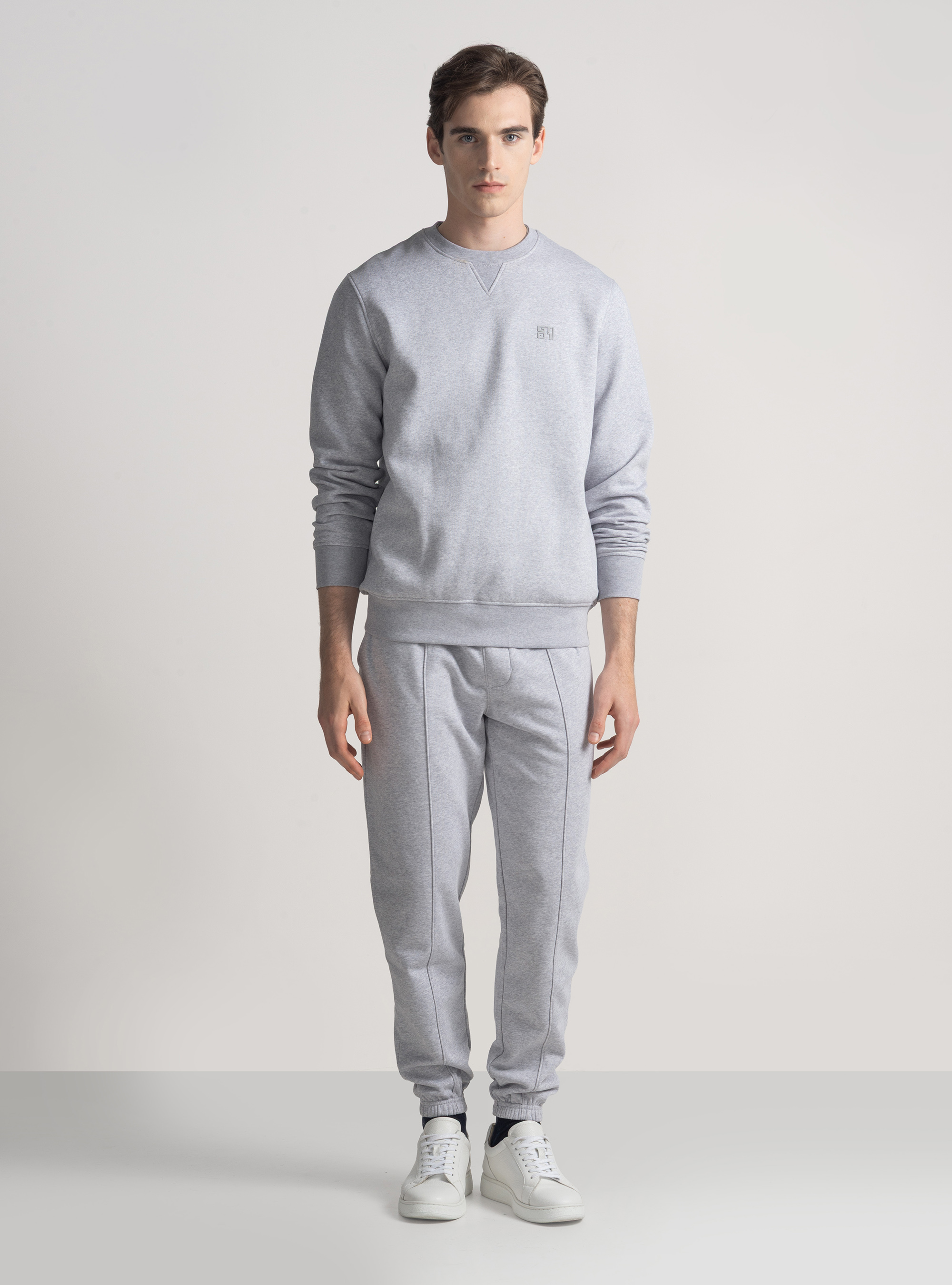 Crew neck sweatshirt with rubberised logo GT01, GRIGIO MELANGE 0151C