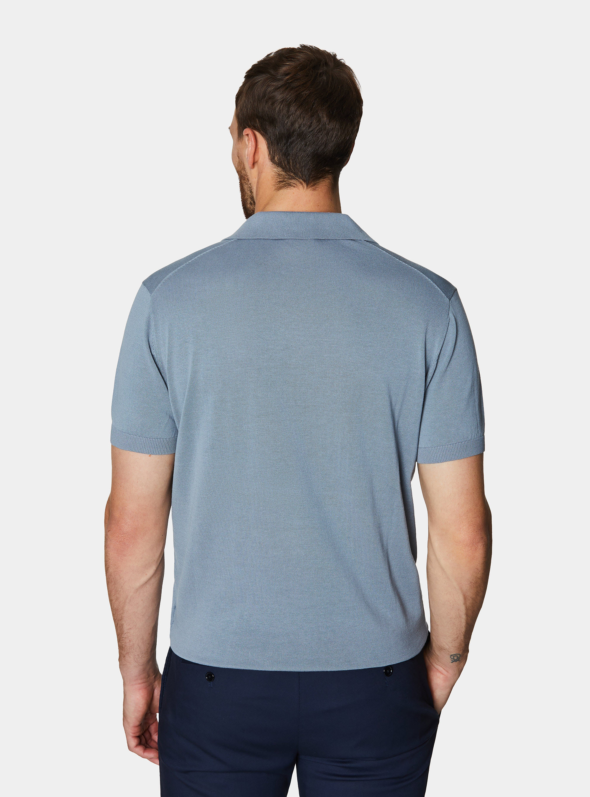 Buttonless knitted polo shirt in extra-fine cotton, AVIO 0292C