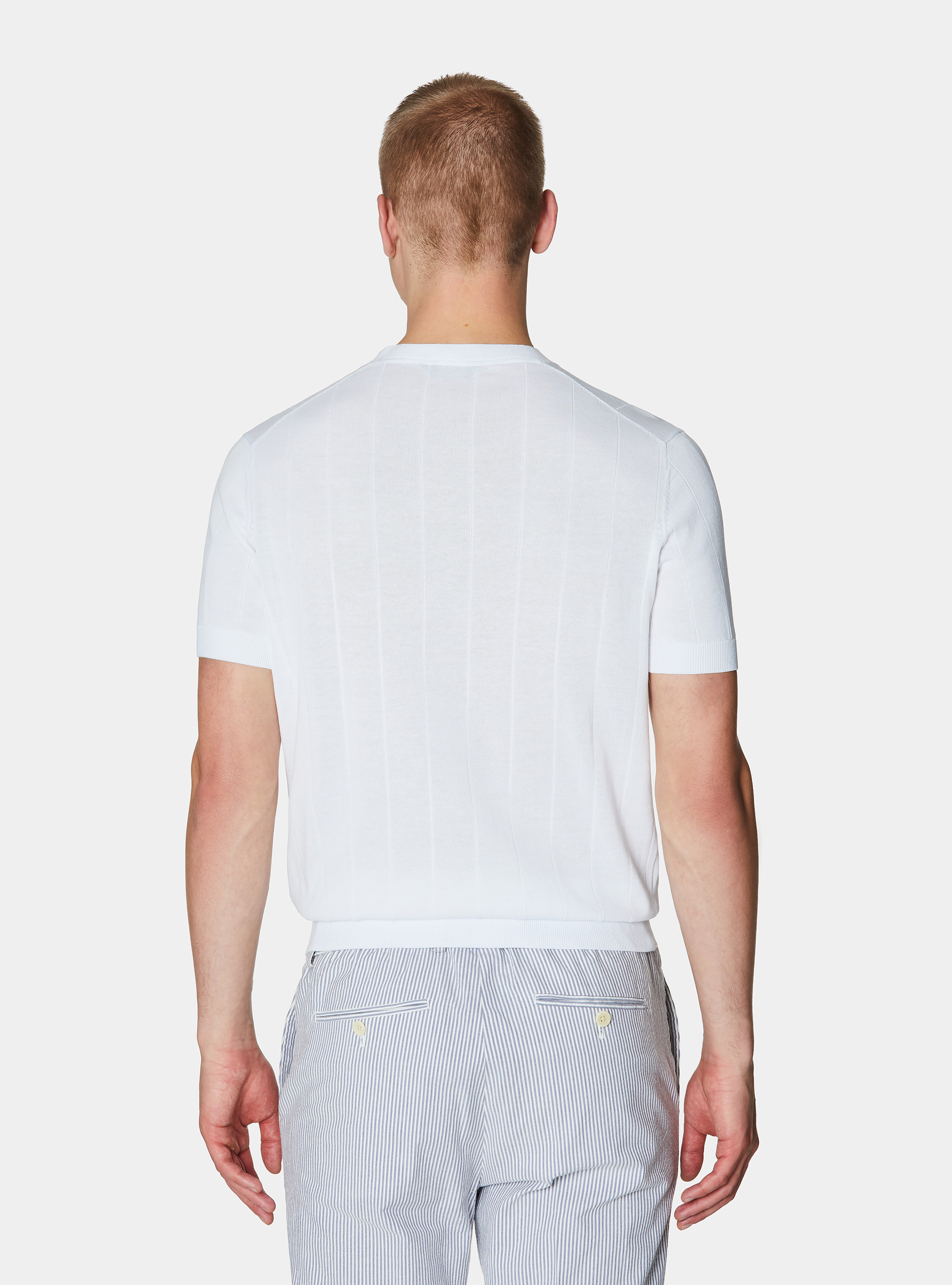 Pure cotton flat-ribbed sweater, WHITE