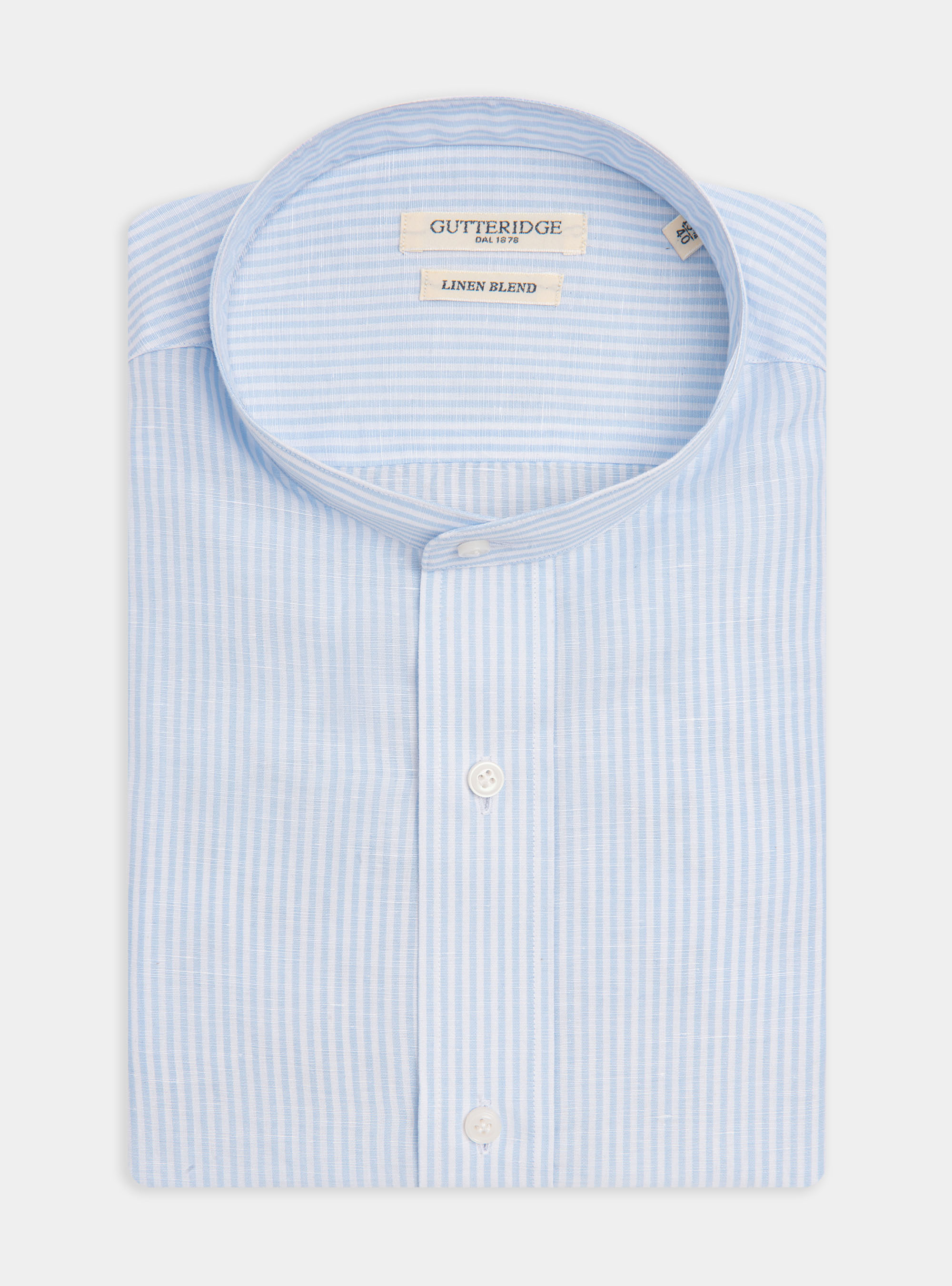 Korean collar shirt in linen and cotton, LIGHT BLUE