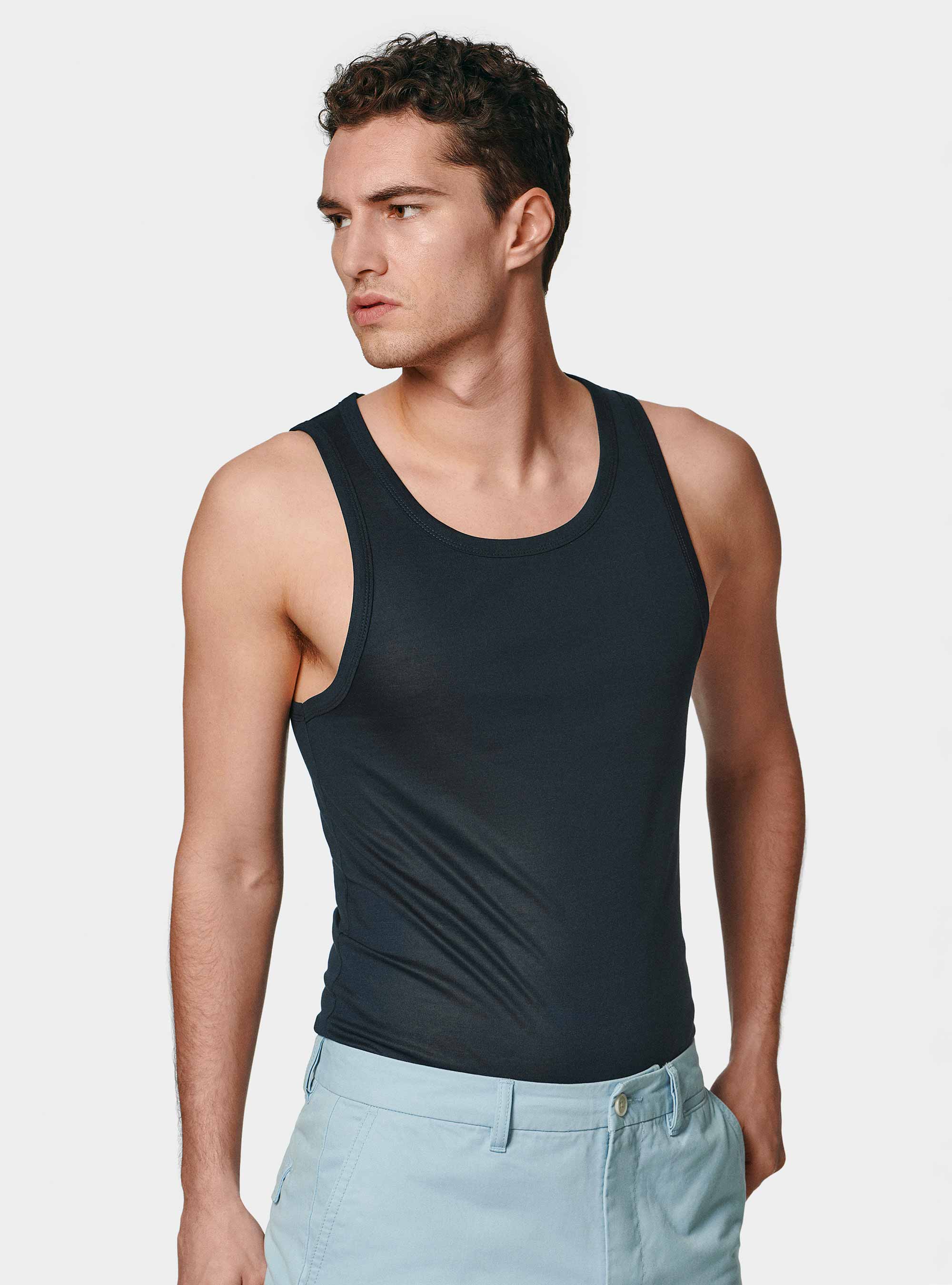 Cotton thread tank top, NAVY BLUE
