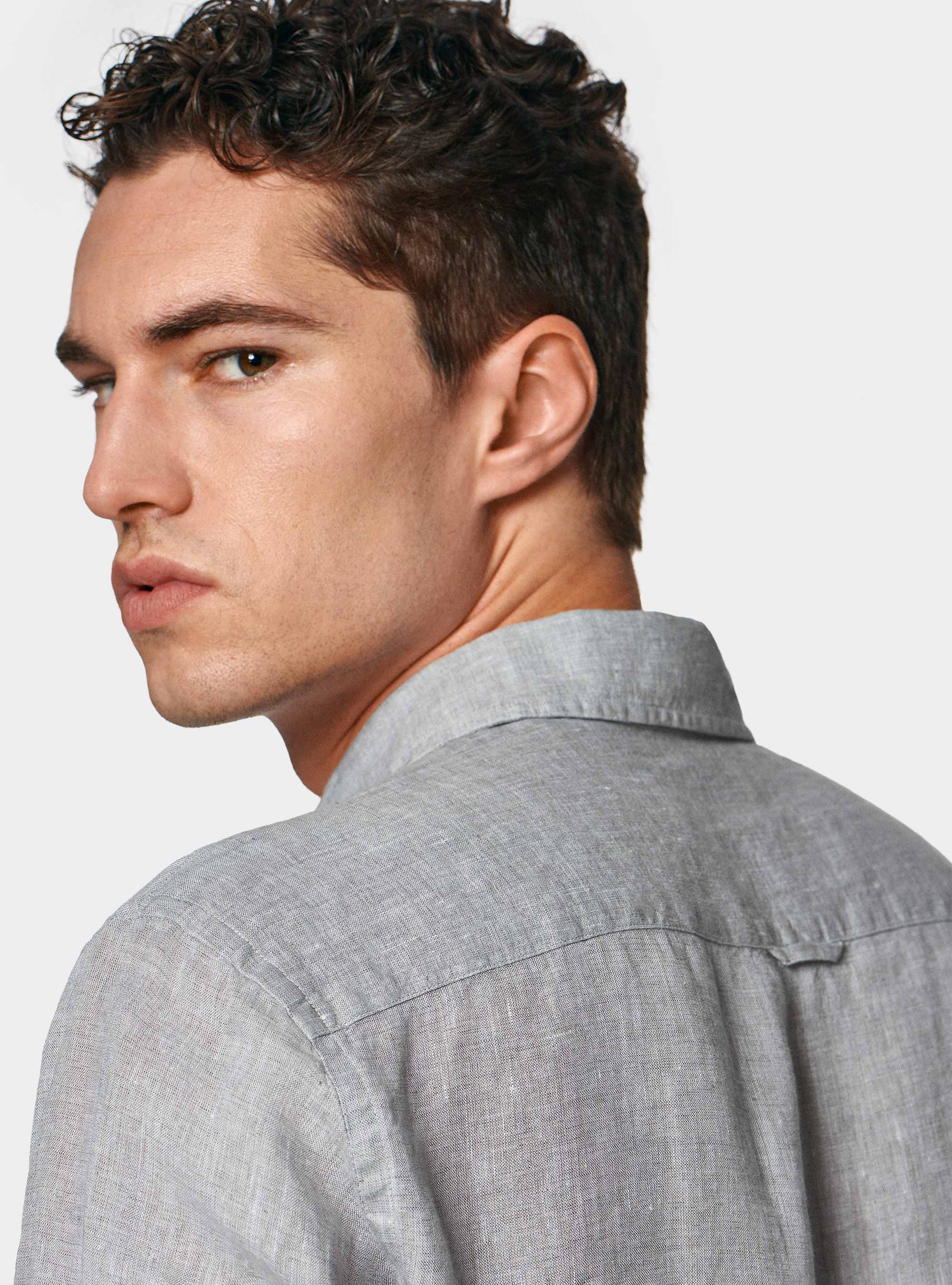 Camisa de lino puro, GRIS CLARO JASPEADO