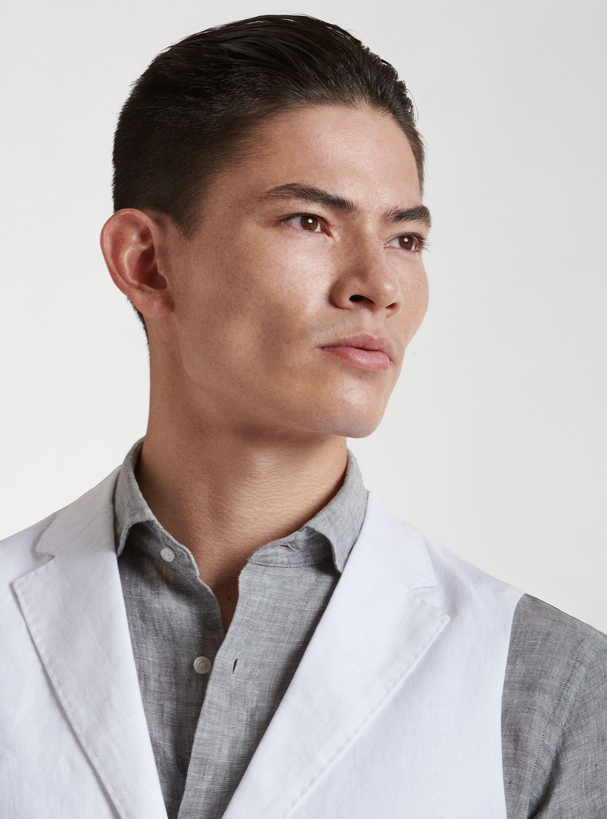 Pure linen single-breasted waistcoat with lapels, WHITE