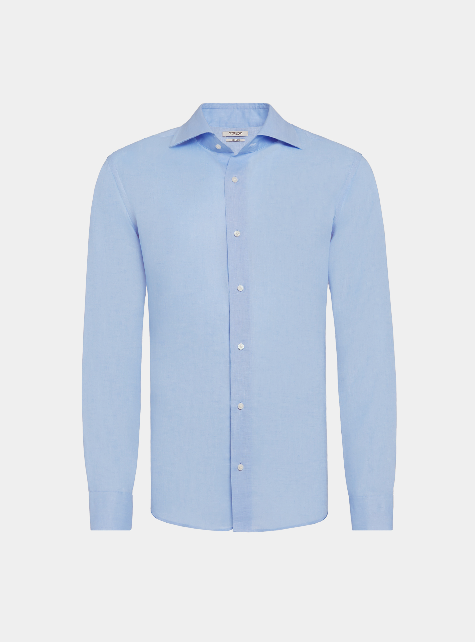 Italian collar shirt in pure linen, LIGHT BLUE