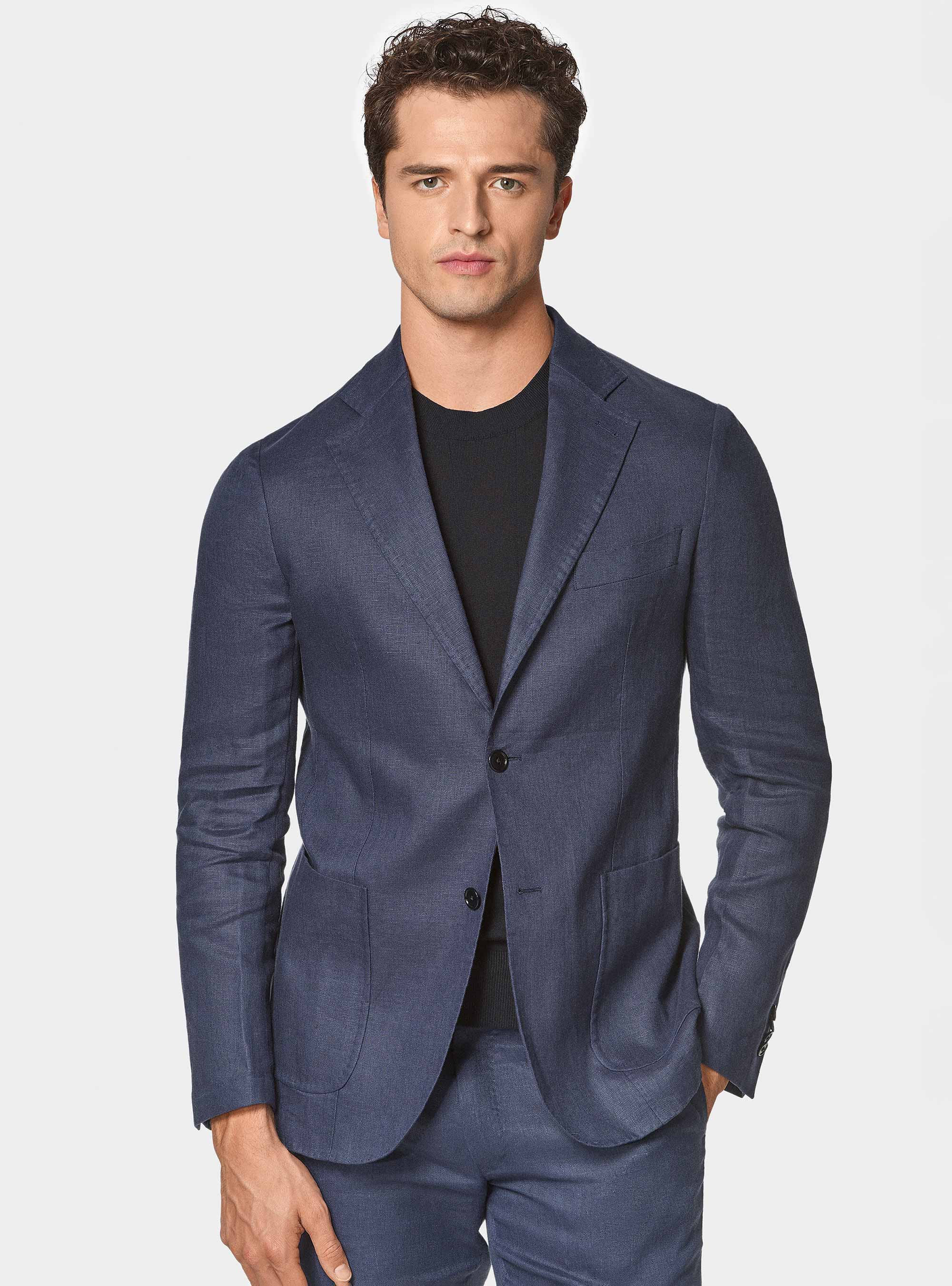 Pure linen suit blazer, BLUE
