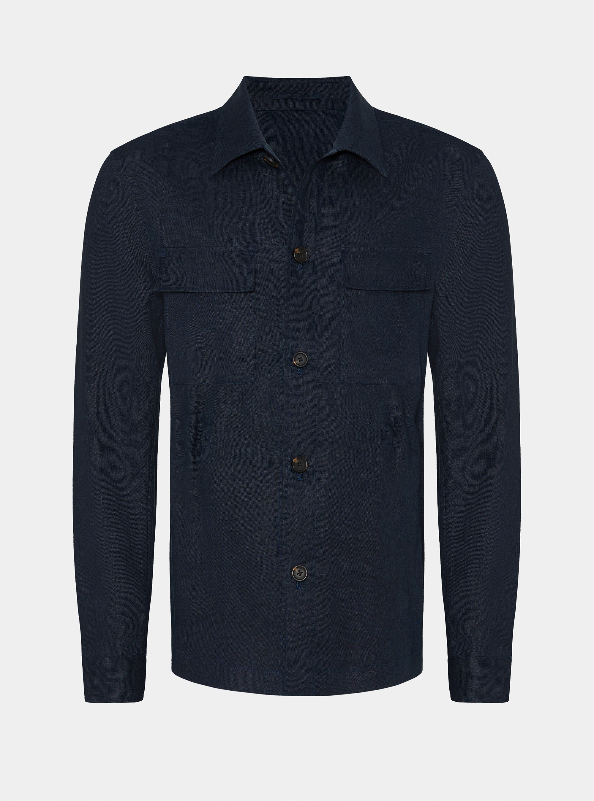 Pure linen shirt blazer with drawstring, NAVY BLUE