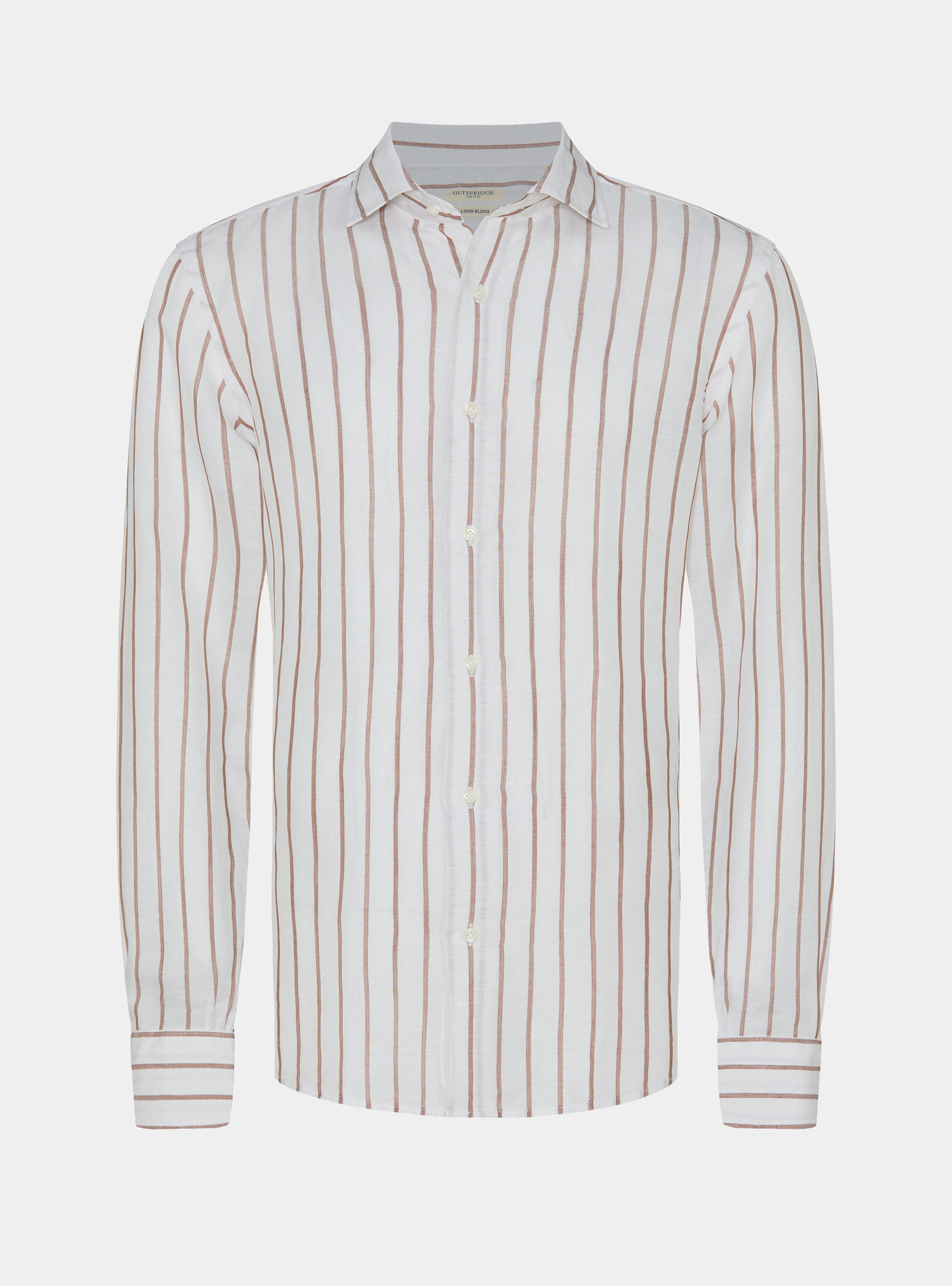 Linen blend striped shirt, BROWN