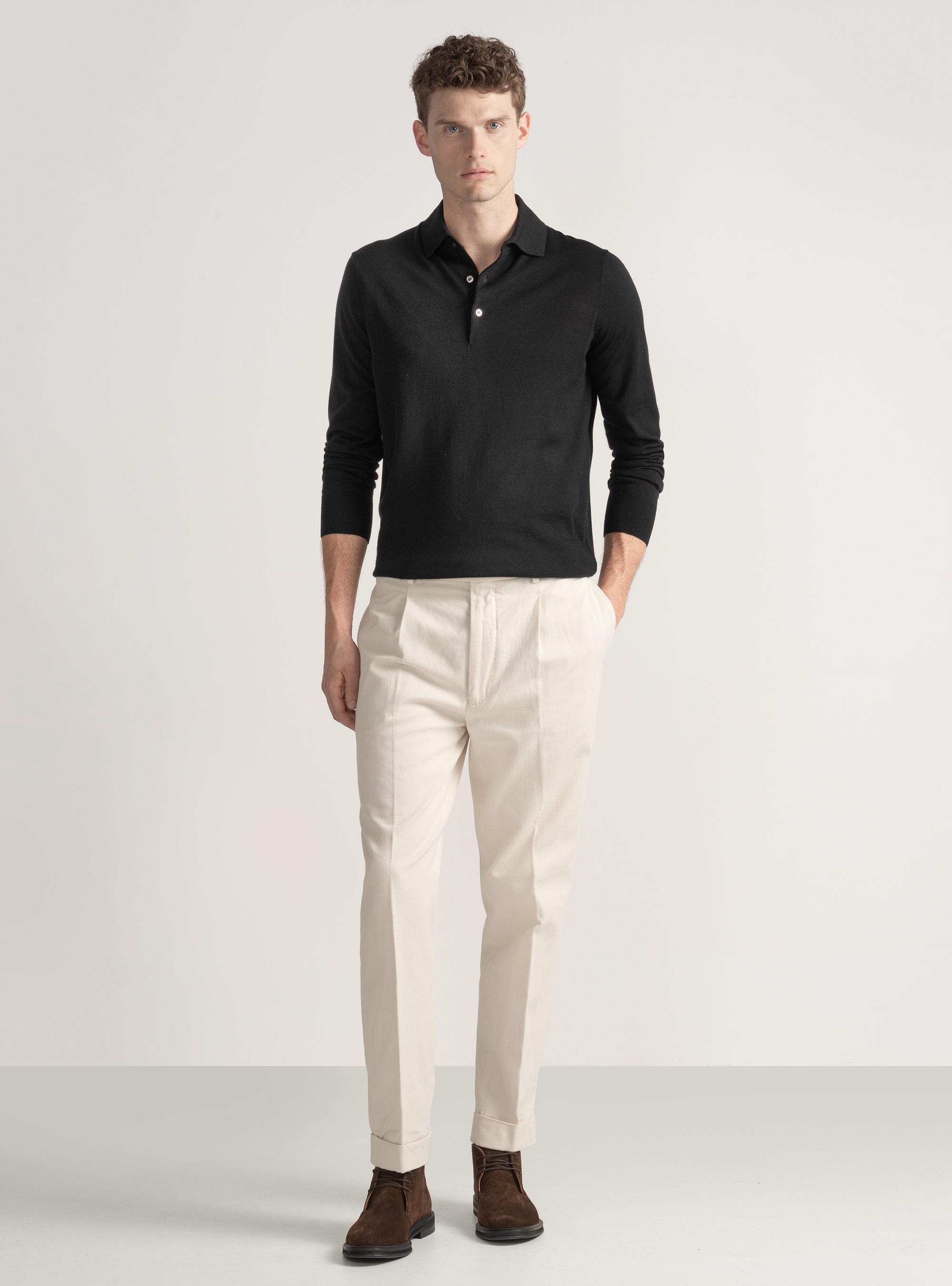 Polo en laine m&eacute;rinos extra-fine, NOIR