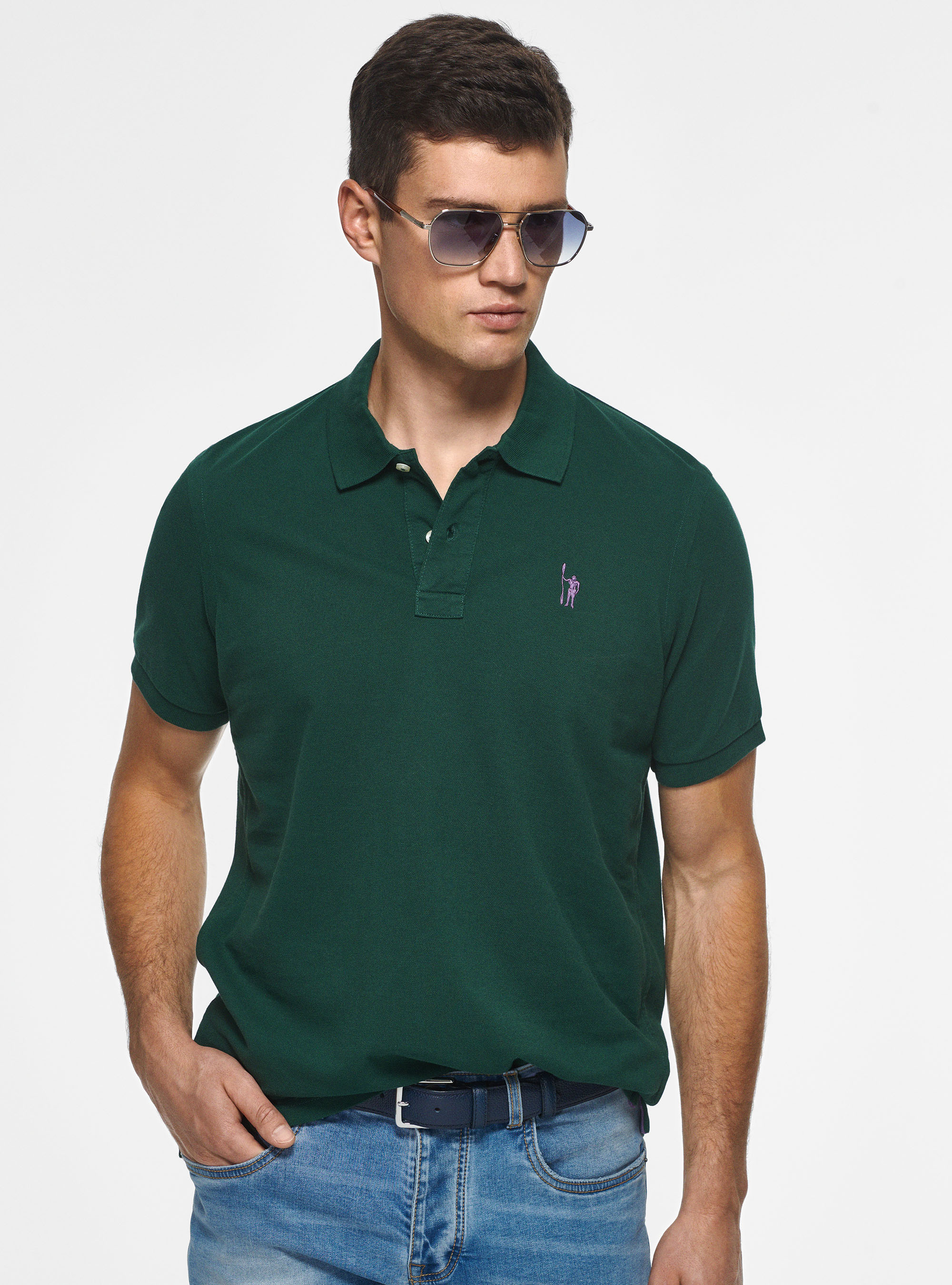 Piqu&eacute; polo shirt with embroidery, OLIVE