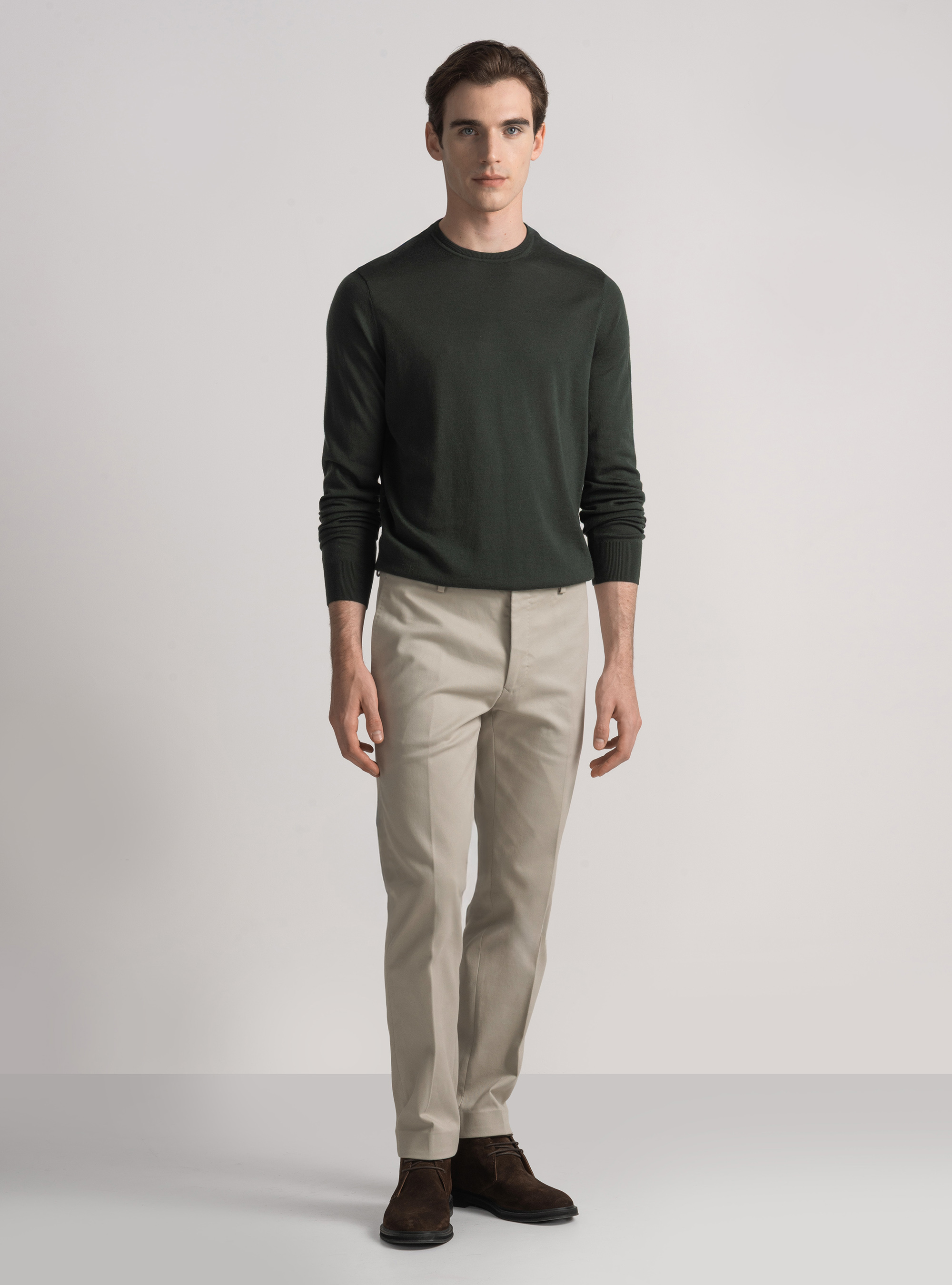 Crew-neck sweater in pure extra-fine merino wool, MILITARE 0609C
