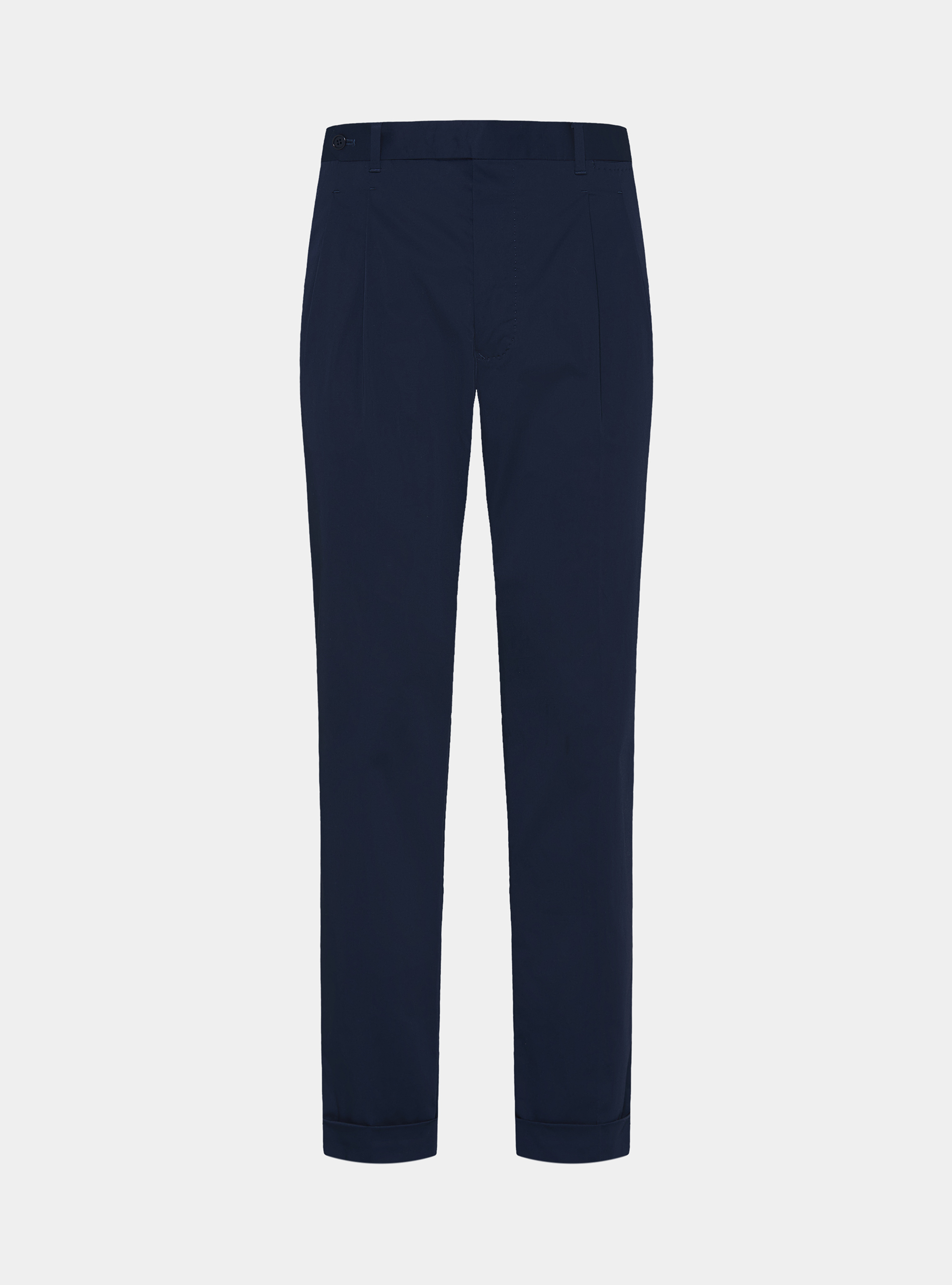 Stretch poplin cotton pleated trousers, NAVY BLUE