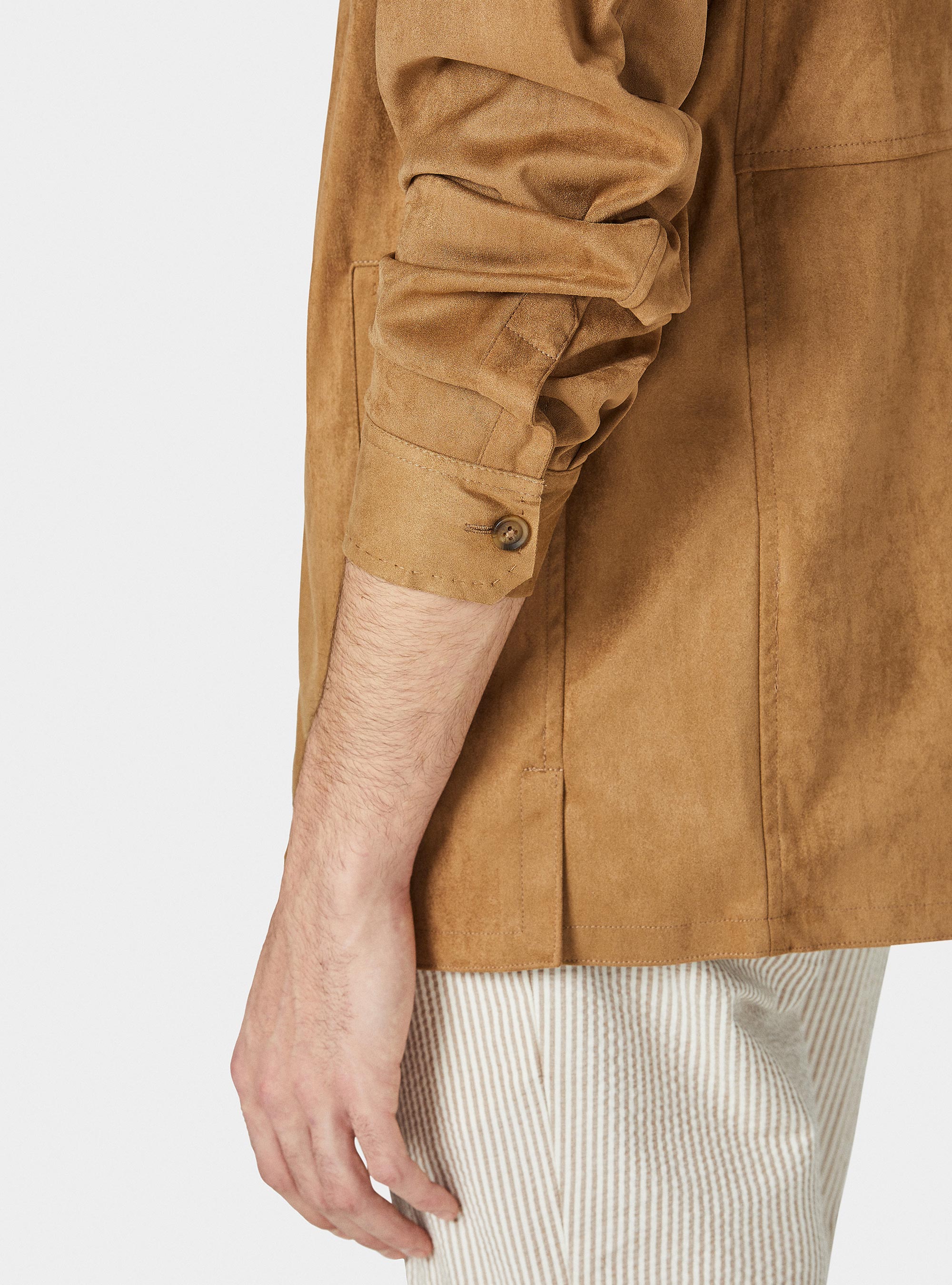 Giacca camicia effetto scamosciato, MARRONE