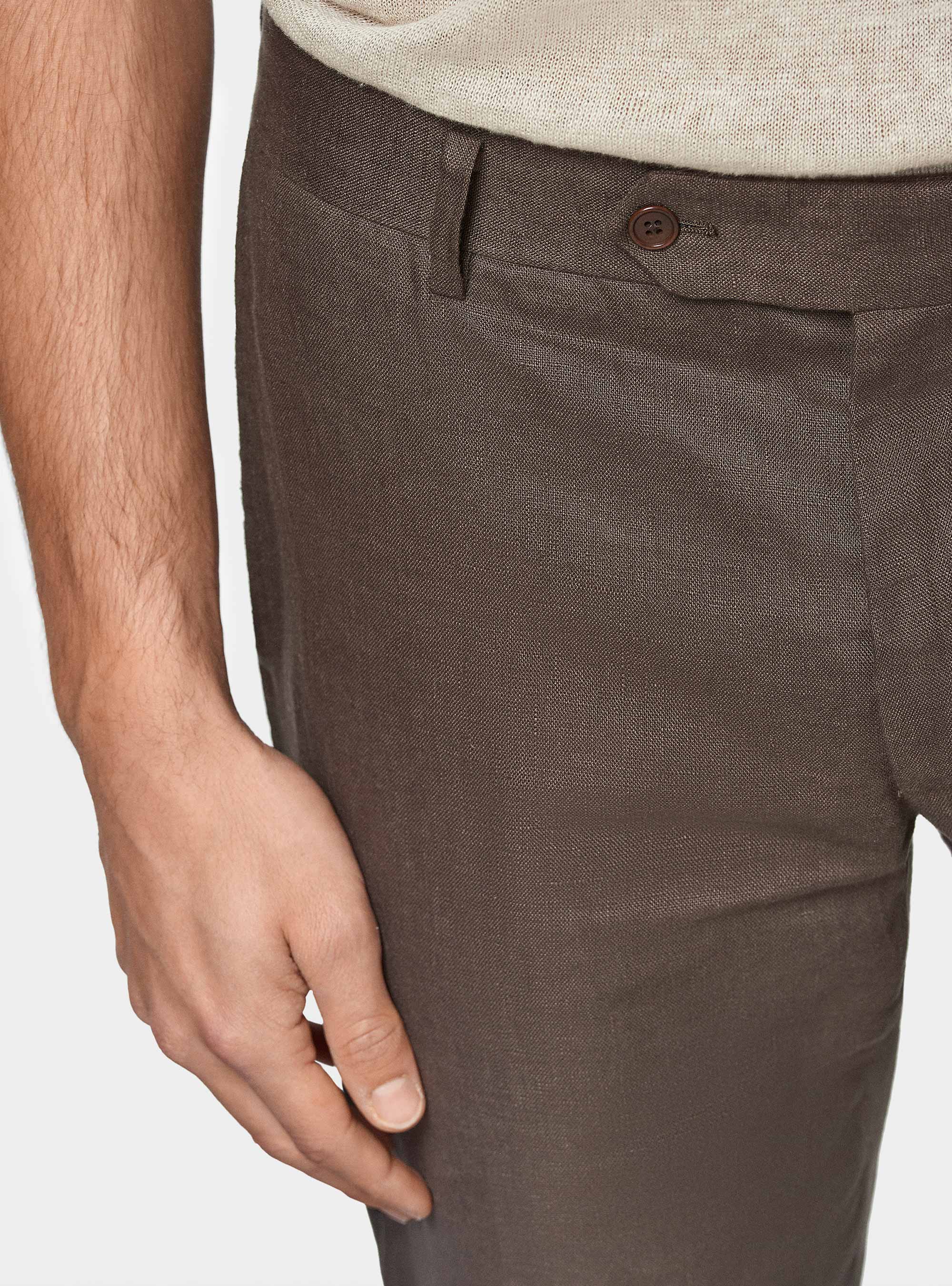 Pantalon de costume en pur lin, MARRON