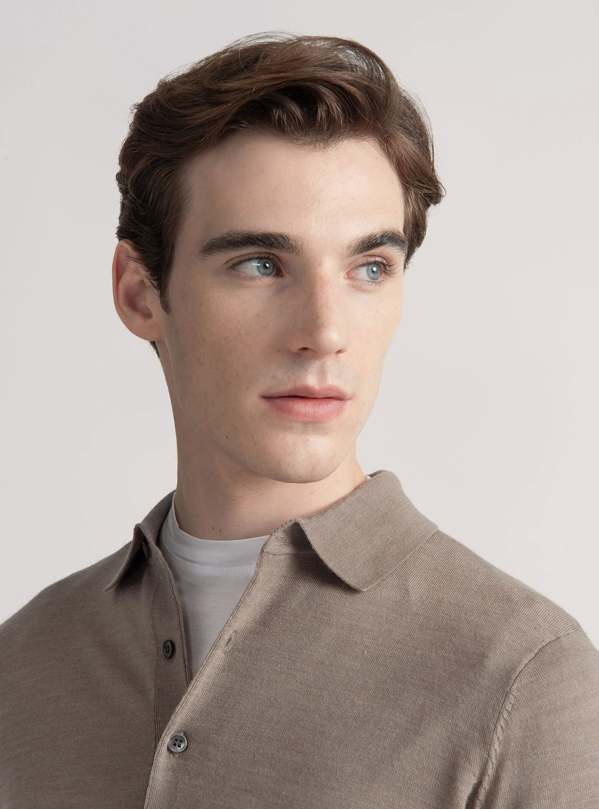 Extra-fine merino wool polo shirt, MUD